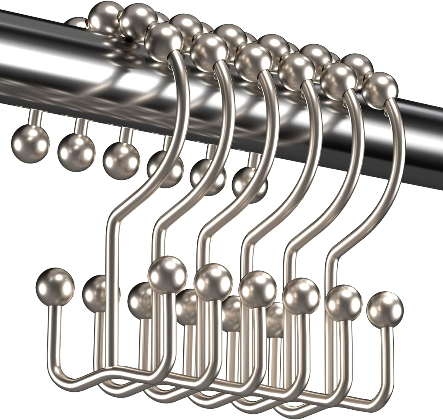 Titanker Shower Curtain Hooks Rings, Rust Resistant Metal Double Glide, Set of 12, Nickel