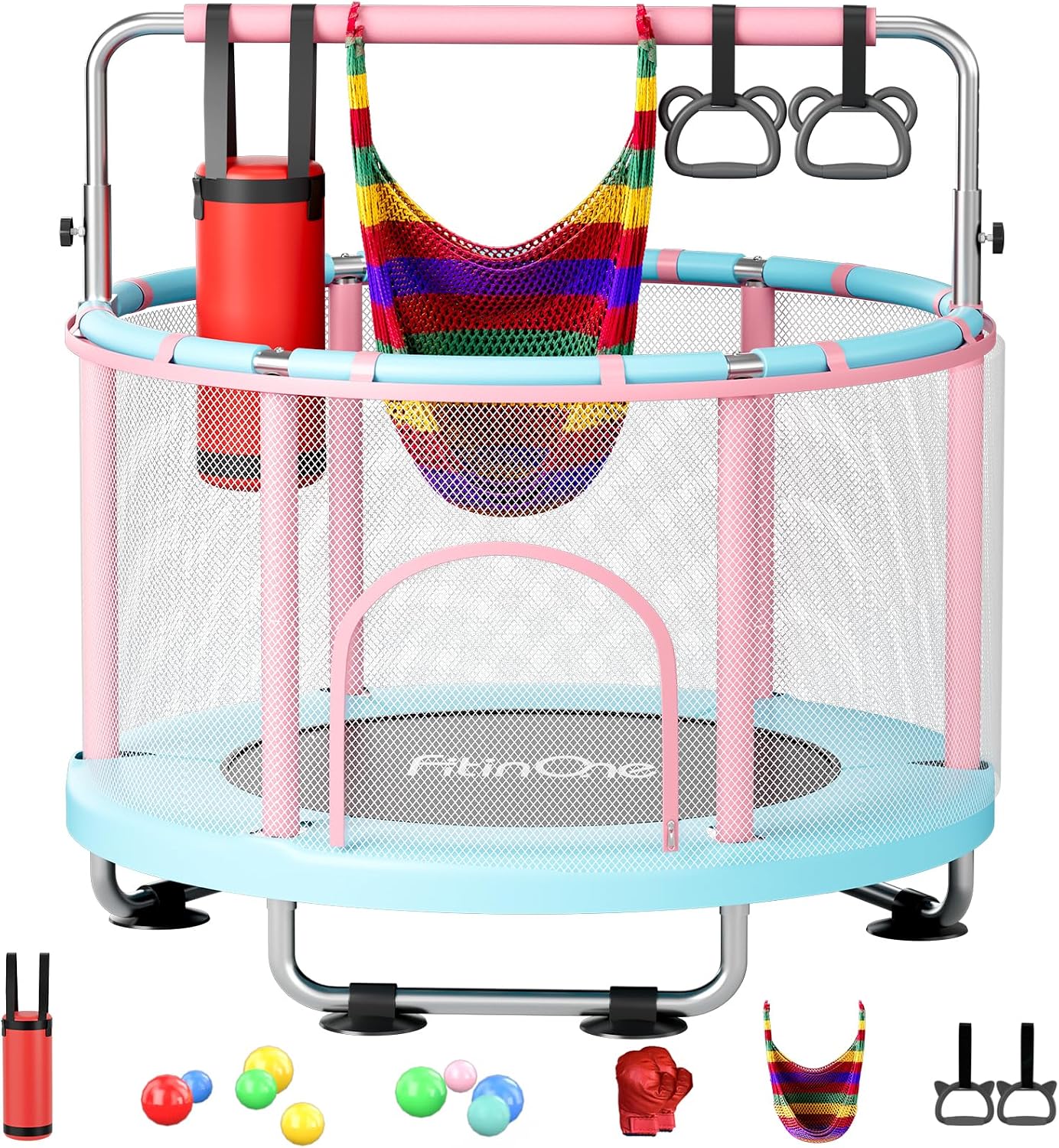 55" Toddler Mini Trampoline for Kids with Swing and Gymnastics Bar, Indoor & Outdoor, 440 lb Capacity