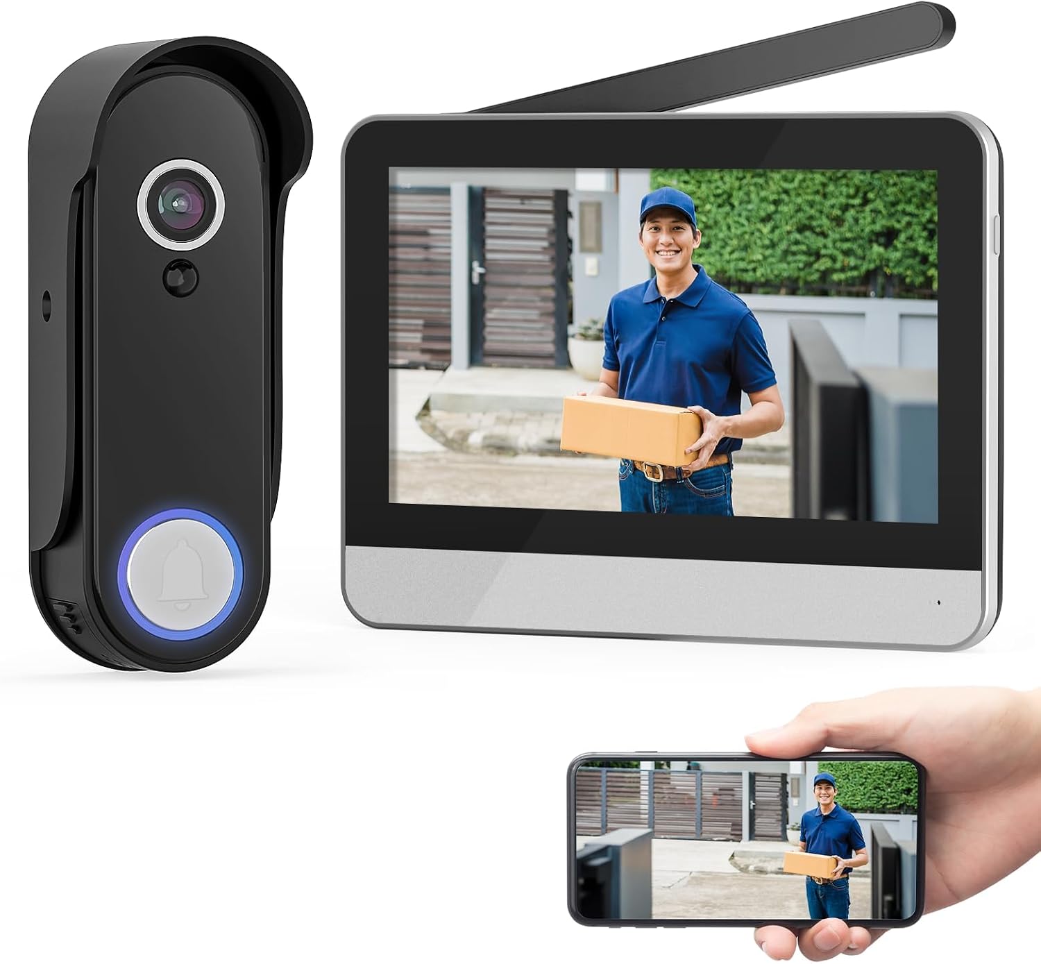 Wireless Smart Video Doorbell System with 7-inch Touchscreen Display, 1080p Camera, Motion Detection, 2-Way Audio, Local Storage and No Subscription