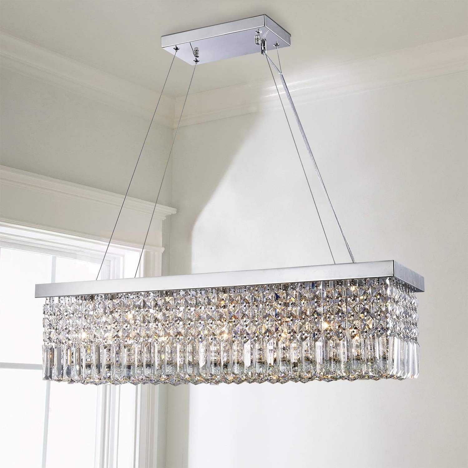 Saint Mossi 5-Light K9 Crystal Chandelier, Rectangular Pendant Ceiling Light, H9 x W10 x L31, Adjustable Chain