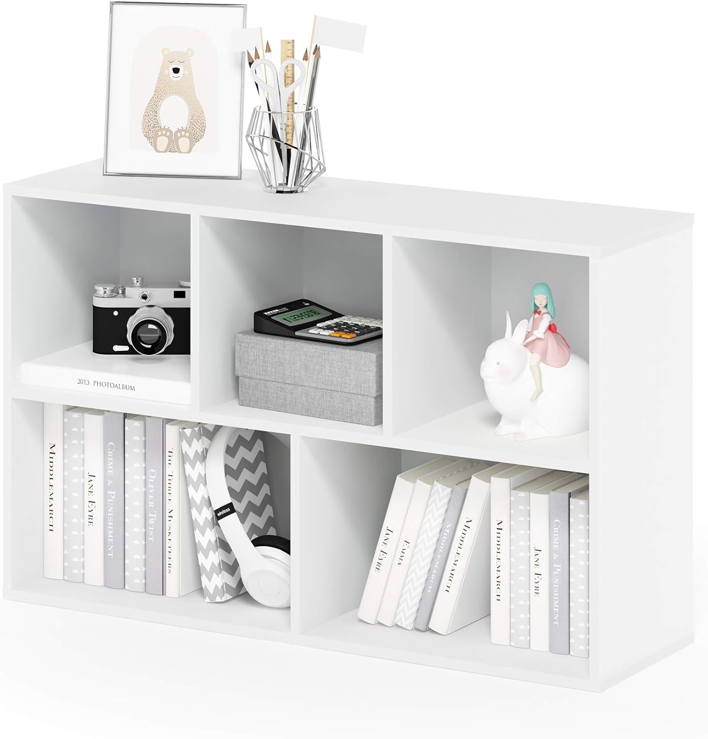 Furinno LUDER 5-Cube Reversible Bookshelf, White, 9.4 x 19.5 x 31.5 Inches, Easy Assembly