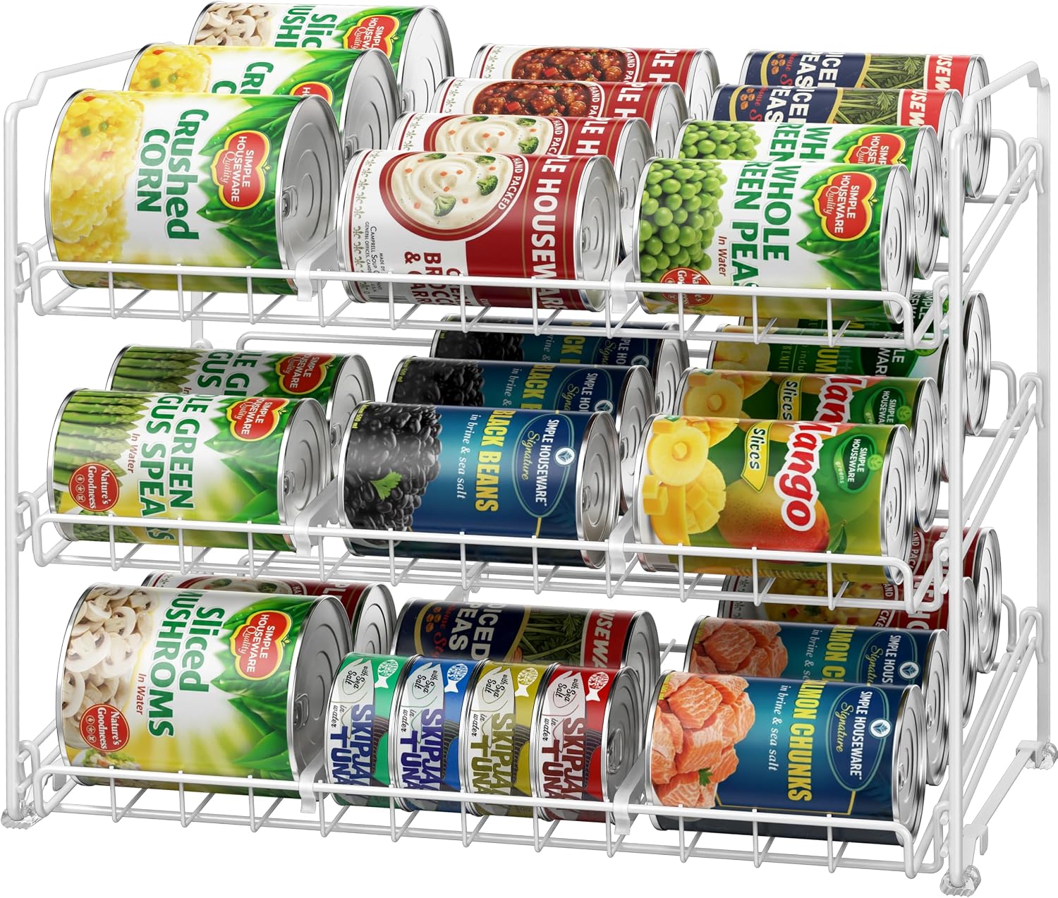 Simple Houseware 3-Tier Stackable Can Organizer Rack, Holds 36 Cans, White