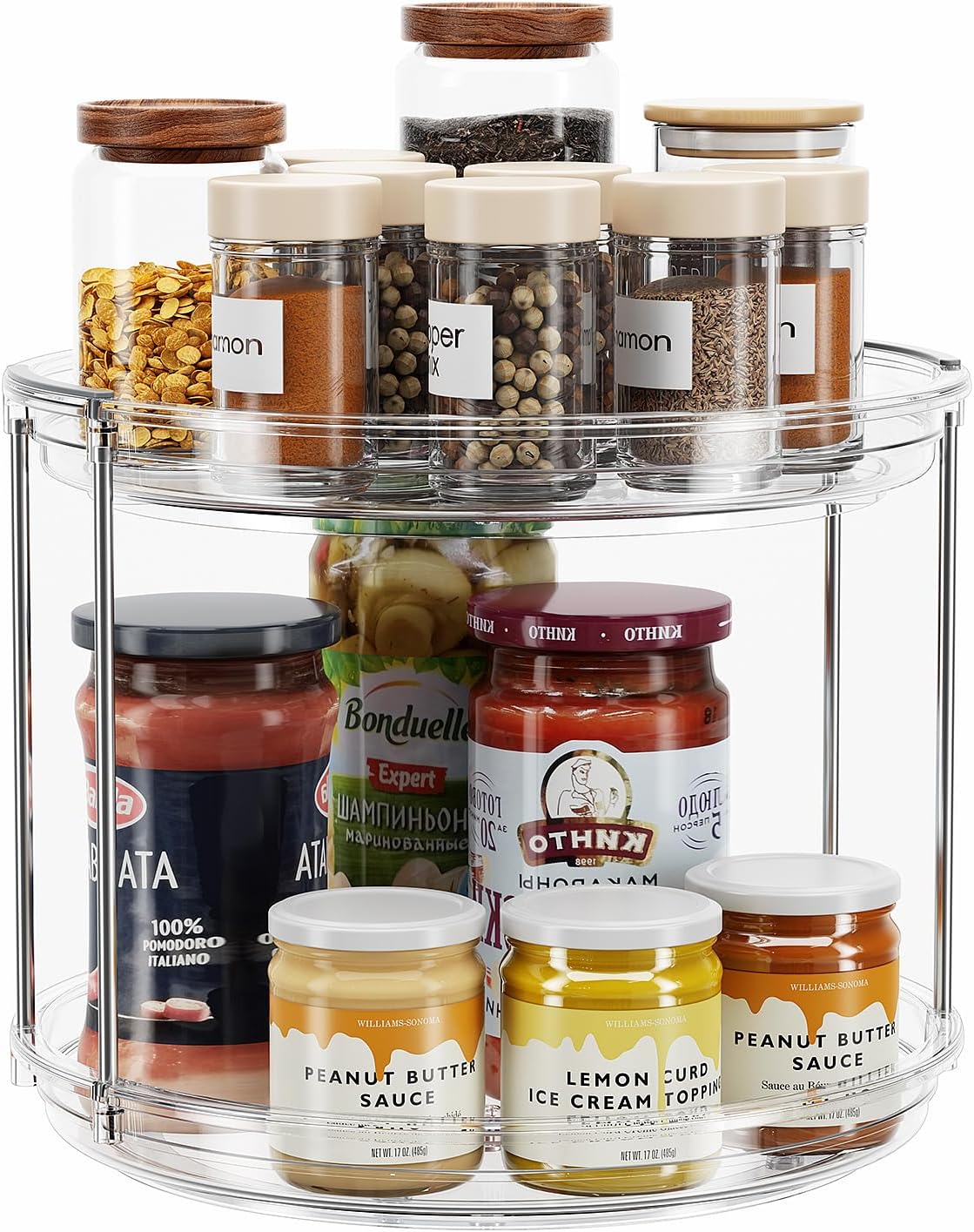 LAMU 2-Tier Lazy Susan Turntable Organizer, 9.25-Inch Rotating Spice Rack for Cabinet, Kitchen, Pantry, Countertop, Bathroom, Vanity, and Medicine Cabinet, Clear
