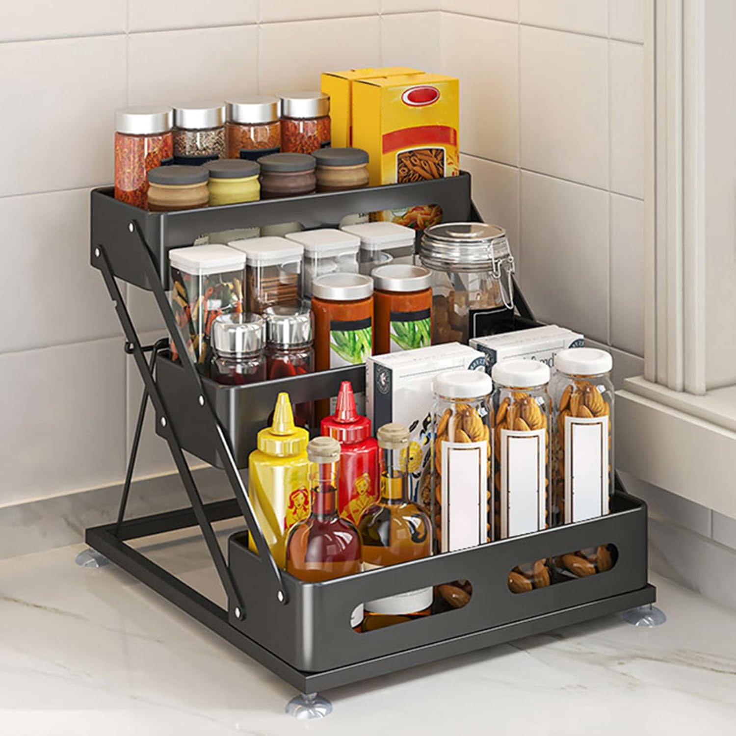 Ceetug 3-Tier Foldable Spice Rack, Black