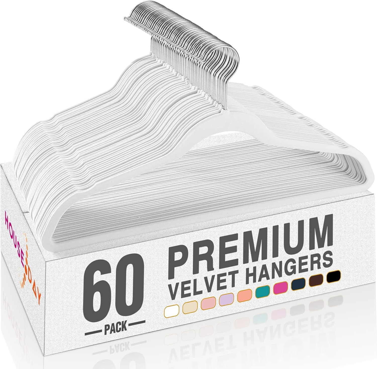 White Velvet Hangers, 60 Pack, Premium Non-Slip Clothes Hangers