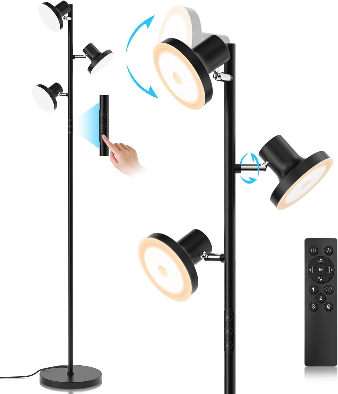 SIBRILLE 36W LED Tree Floor Lamp, Dimmable, with Remote and Touch Control, 4 Color Temperatures, 3 Rotatable LED Lights