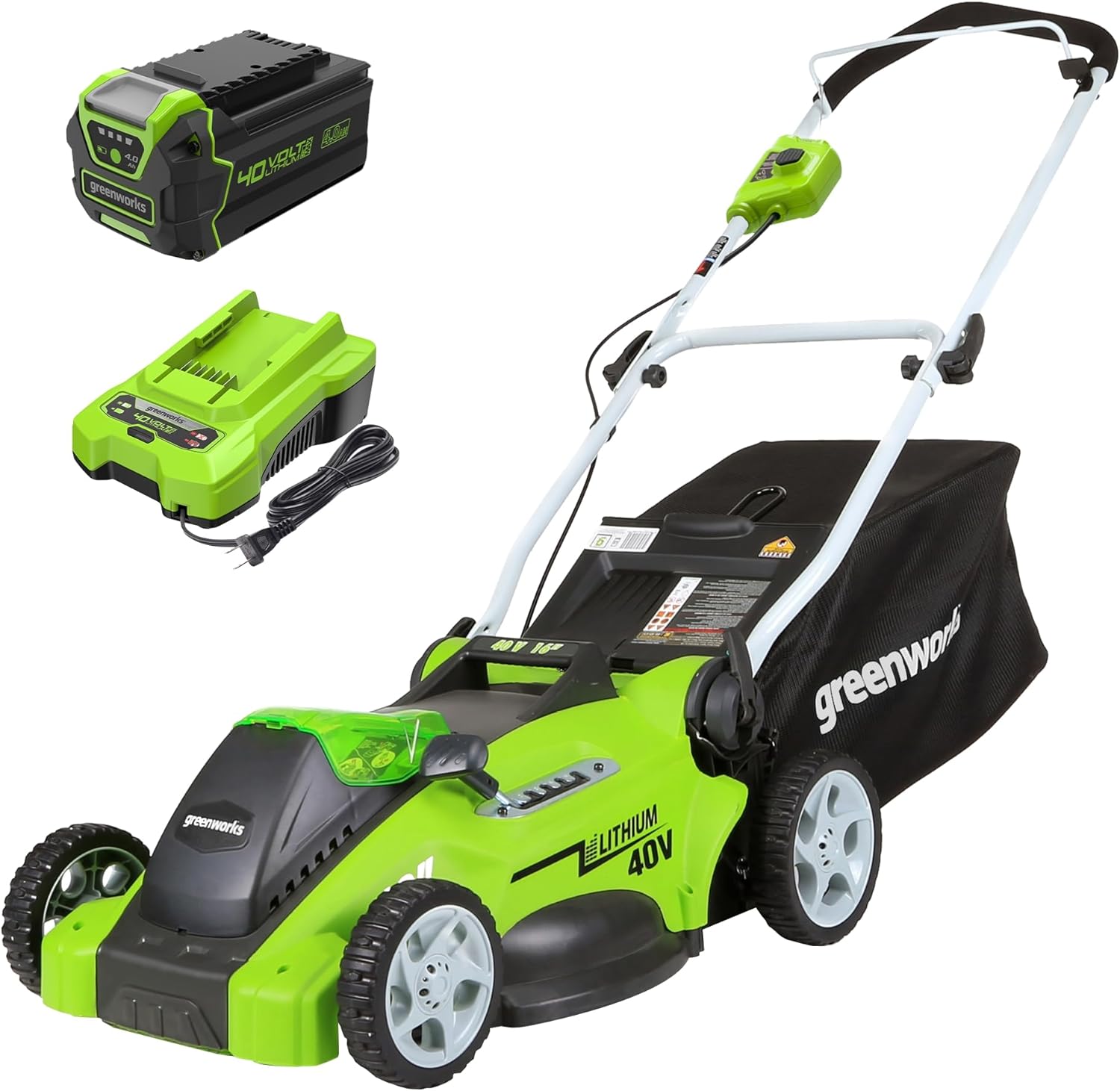 Greenworks 40V 16in Push Lawn Mower with 4.0 Ah Battery and Charger