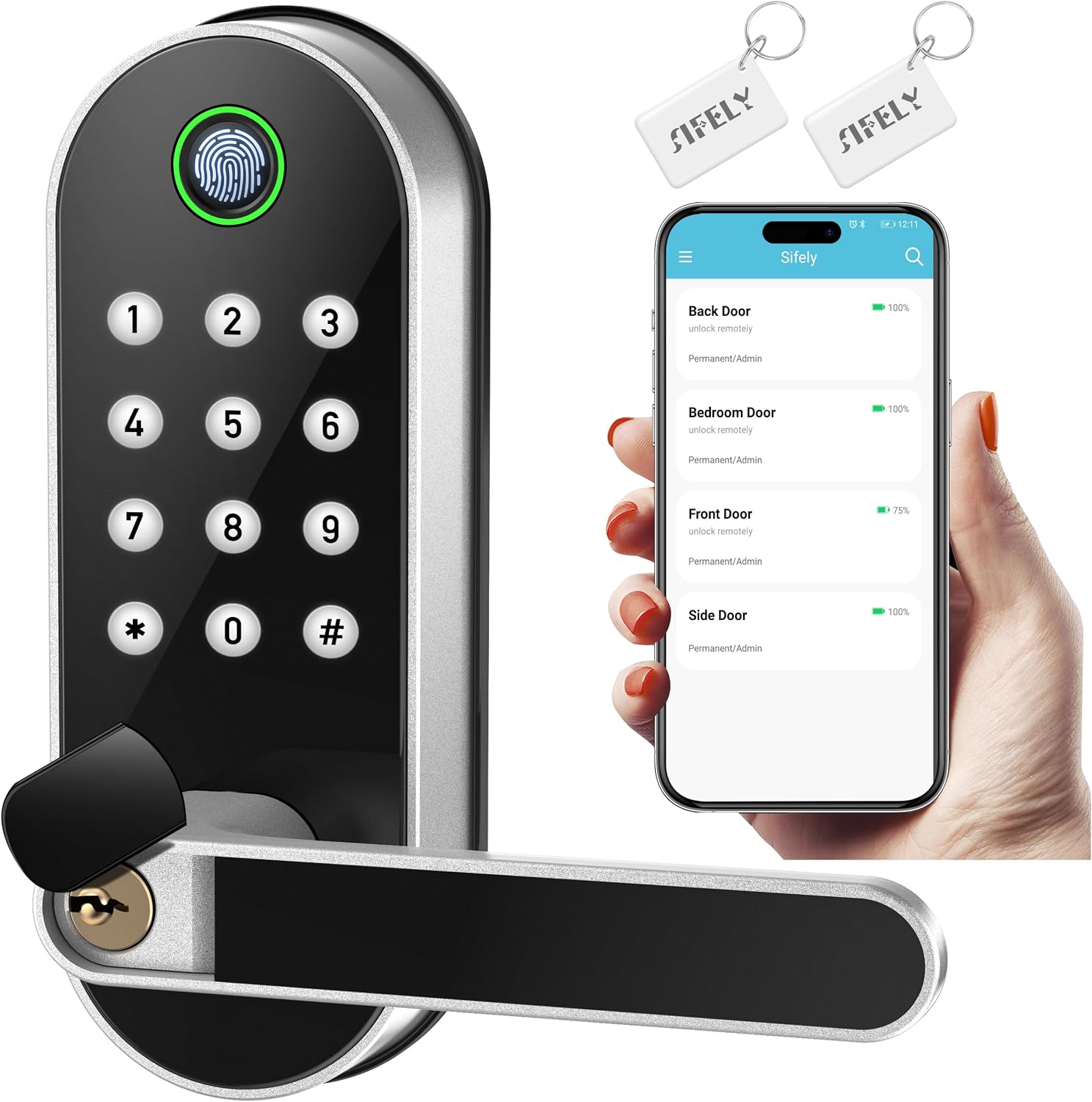 Fingerprint Smart Door Lock with Handle & Keypad – Keyless Entry, Remote Access, Alexa & Google Compatible