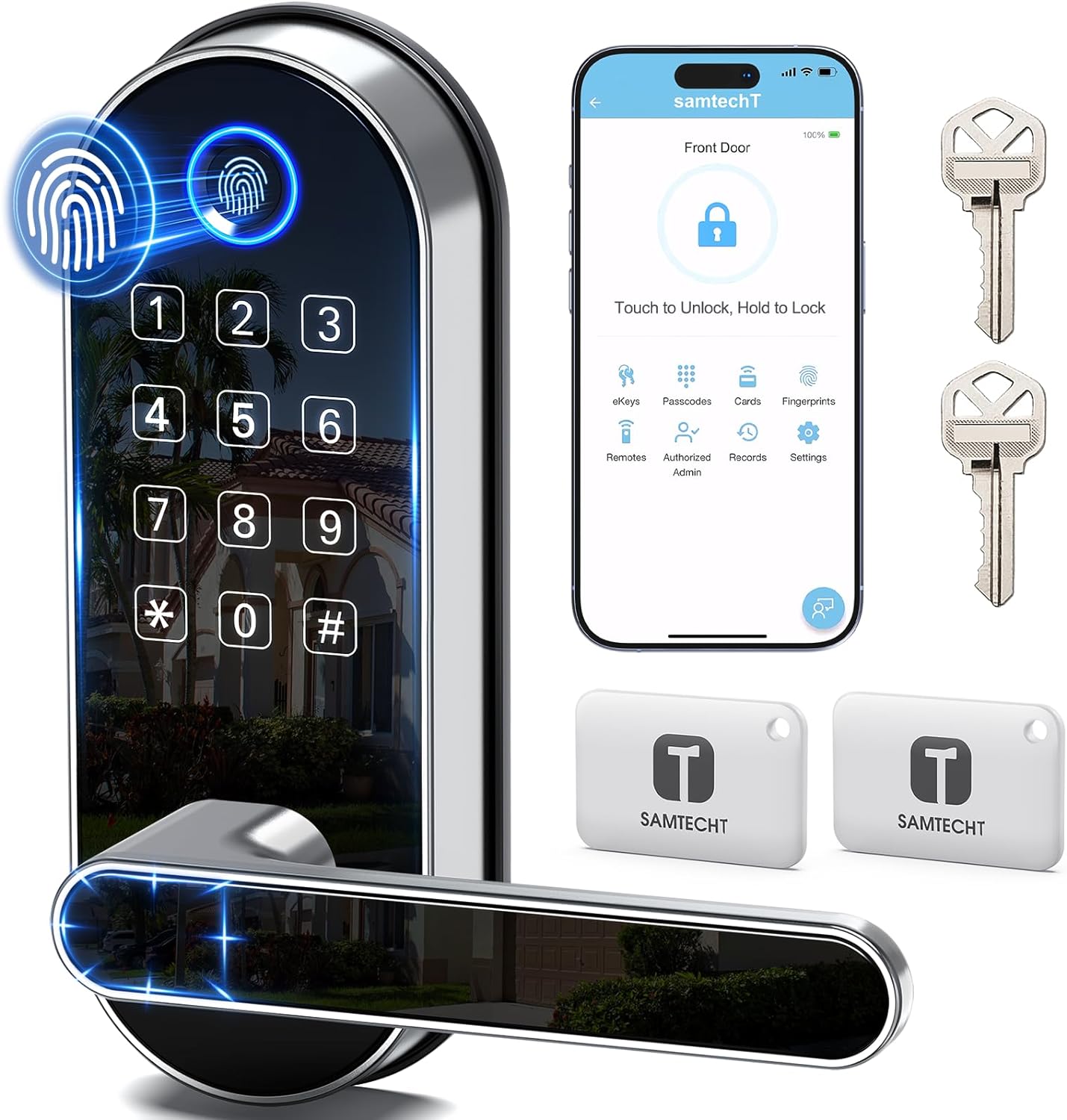 Bluetooth Fingerprint Smart Lock with Handle & Keypad – Fits Most US Doors