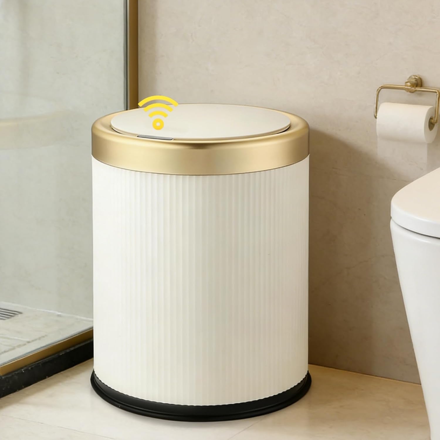 URALFA Bathroom Trash Can with Lid, Automatic Motion Sensor Trash Can
