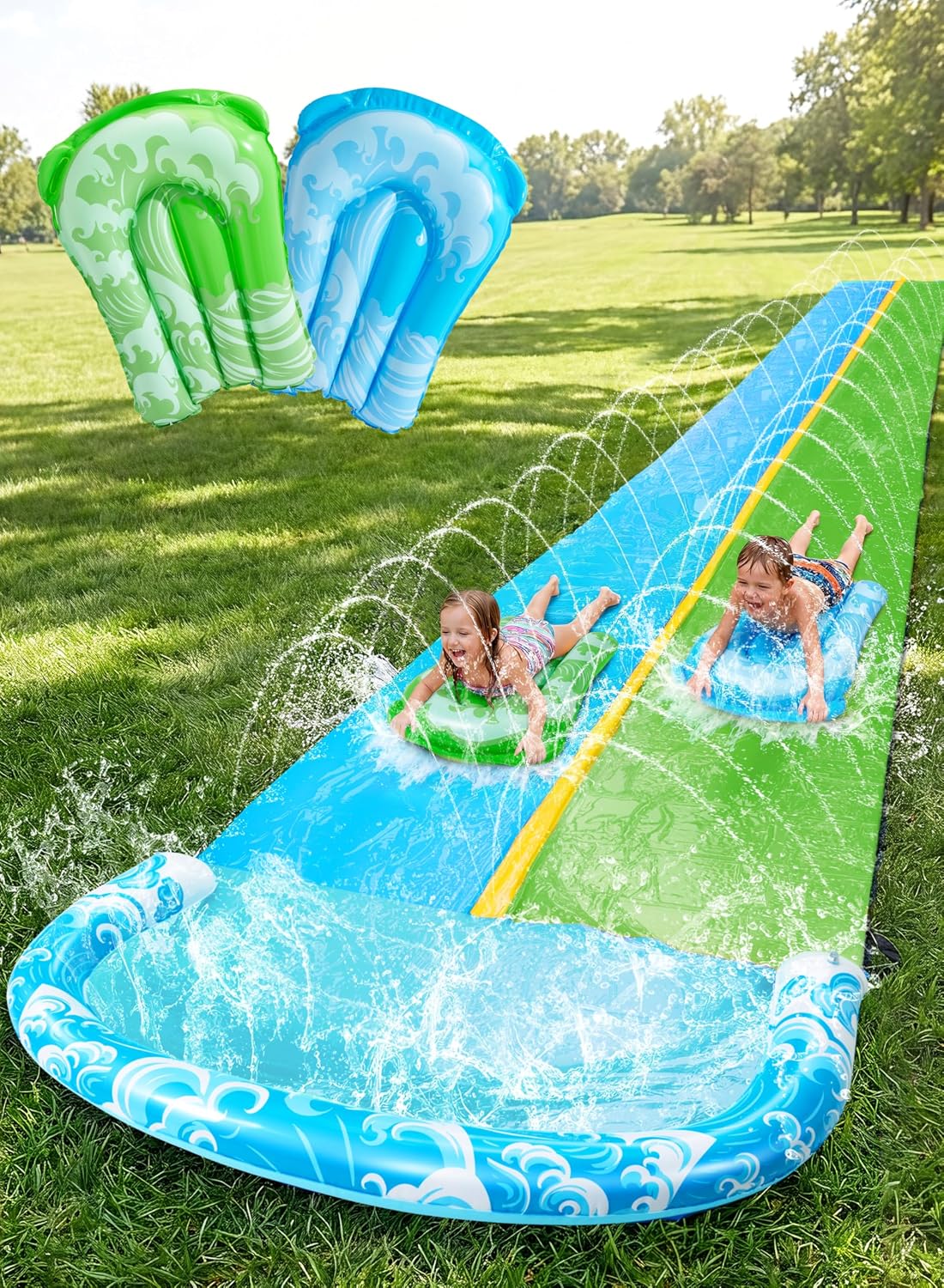 JOYIN 32.5FT Water Slide with 2 Inflatable Boards, Blue and Green