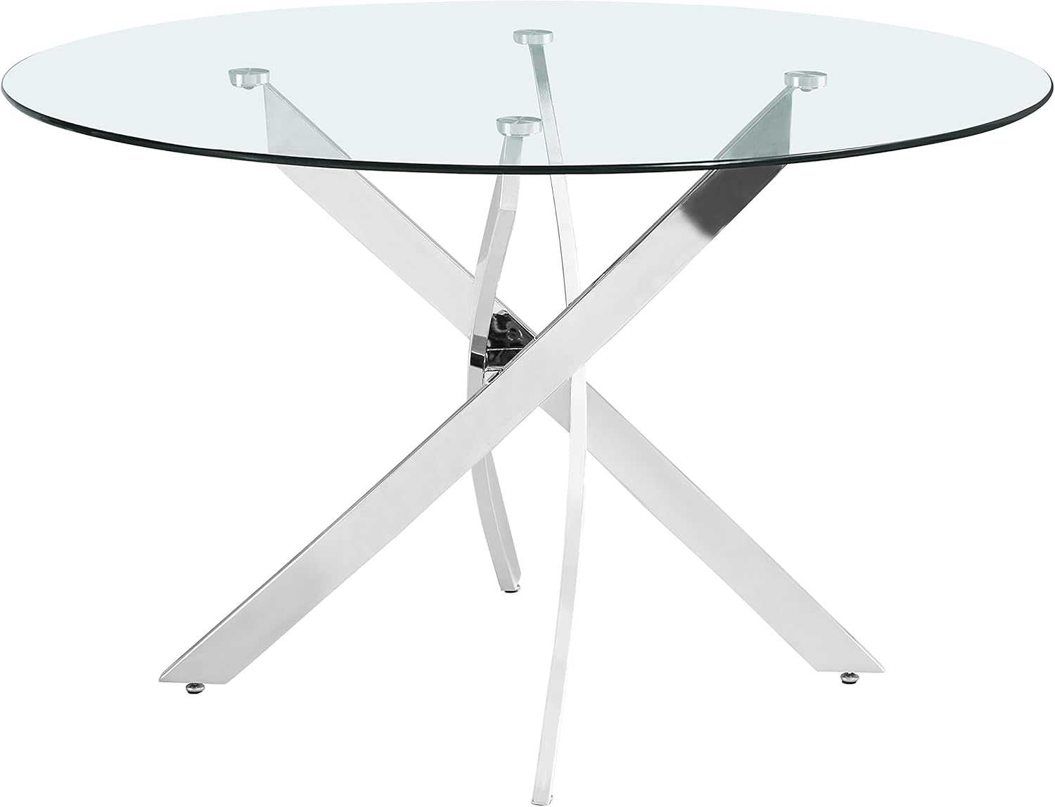 Meridian Furniture 985-T Xander Modern Dining Table, Chrome Metal Base, 48-Inch Round Tempered Glass Top, 10mm Glass, Chrome