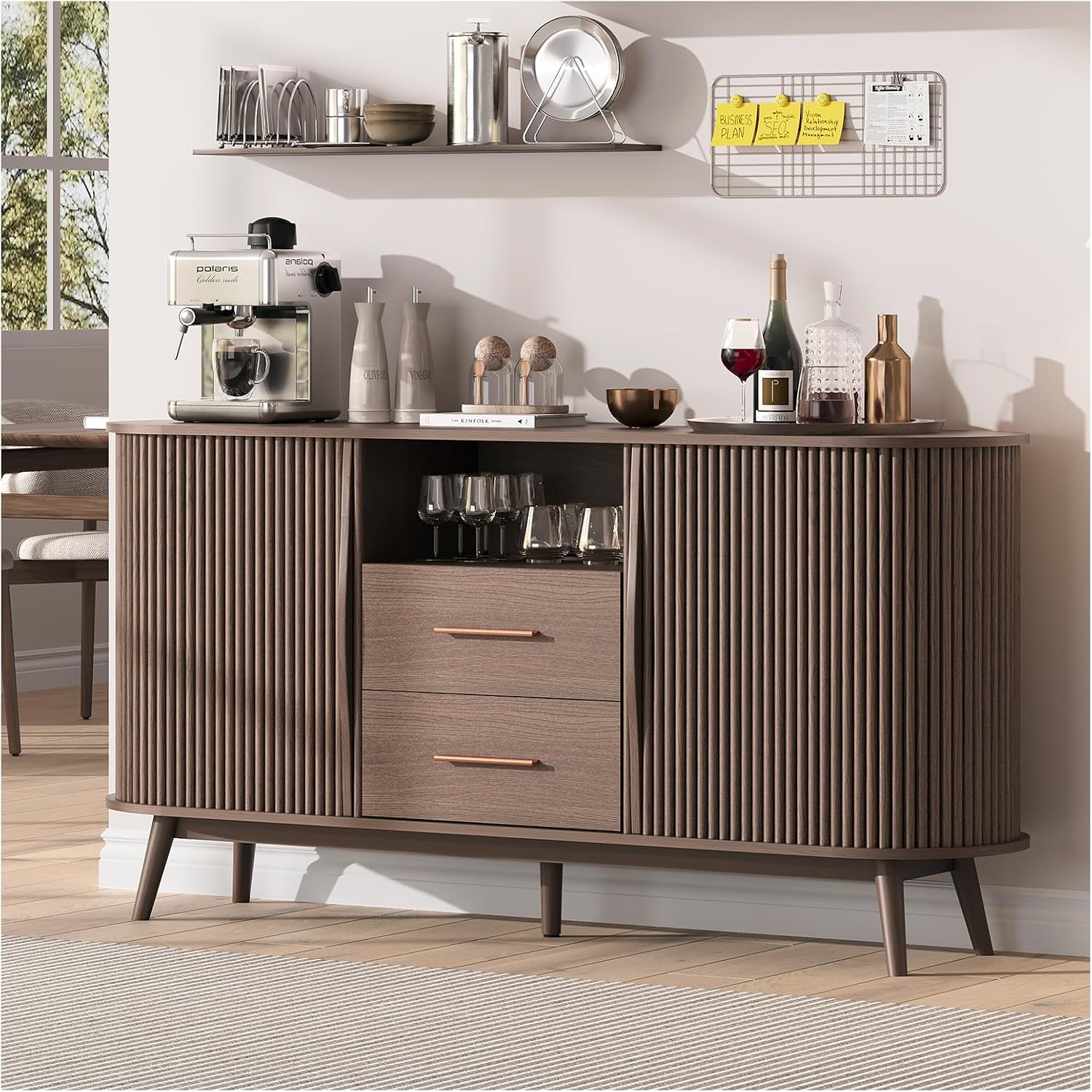JOINICE Walnut Sideboard Buffet Cabinet with Storage, 63"