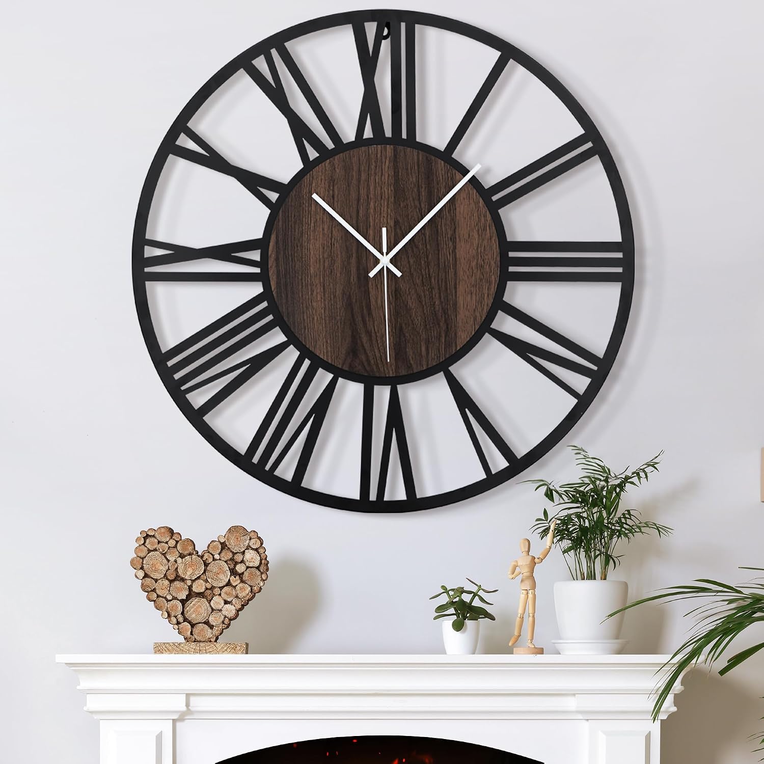 Large 24-Inch Wall Clock, Non-Ticking, Battery Operated, Modern Vintage