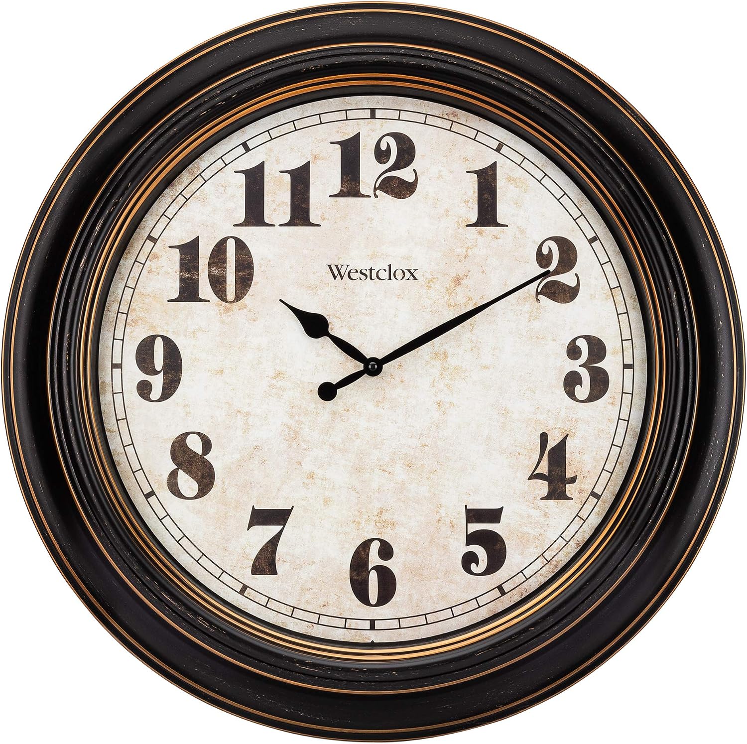 Westclox Traditional Large Wall Clock, 24-Inch Black-Brown Distressed Dial