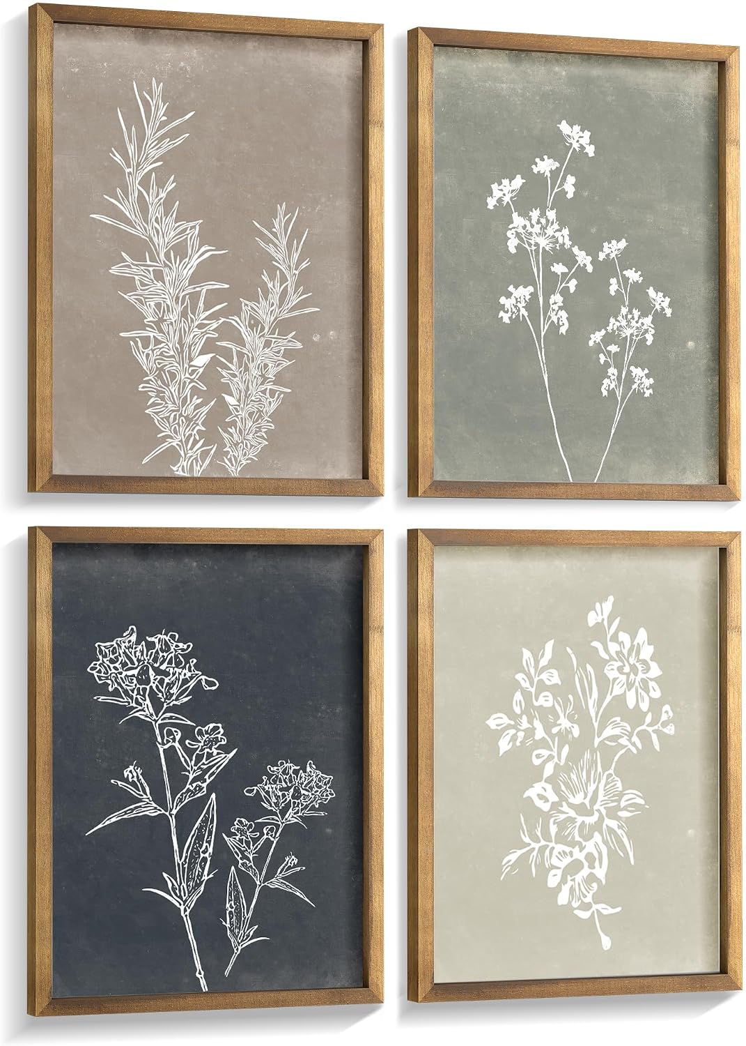 Liswit Framed Botanical Wall Art Set of 4, Brown, 12 x 16 in