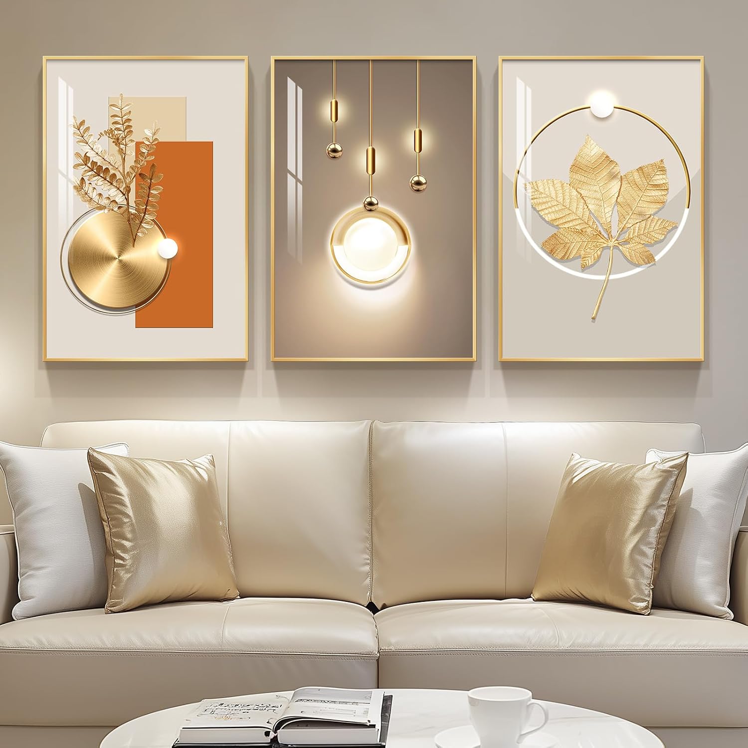 Framed Modern Luxury Gold Wall Art, 3-Piece 16 x 24 in