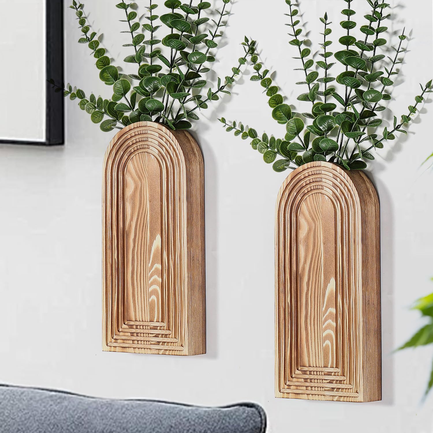 Dnnnii 2-Pack Wooden Wall Vase Set – Brown Finish