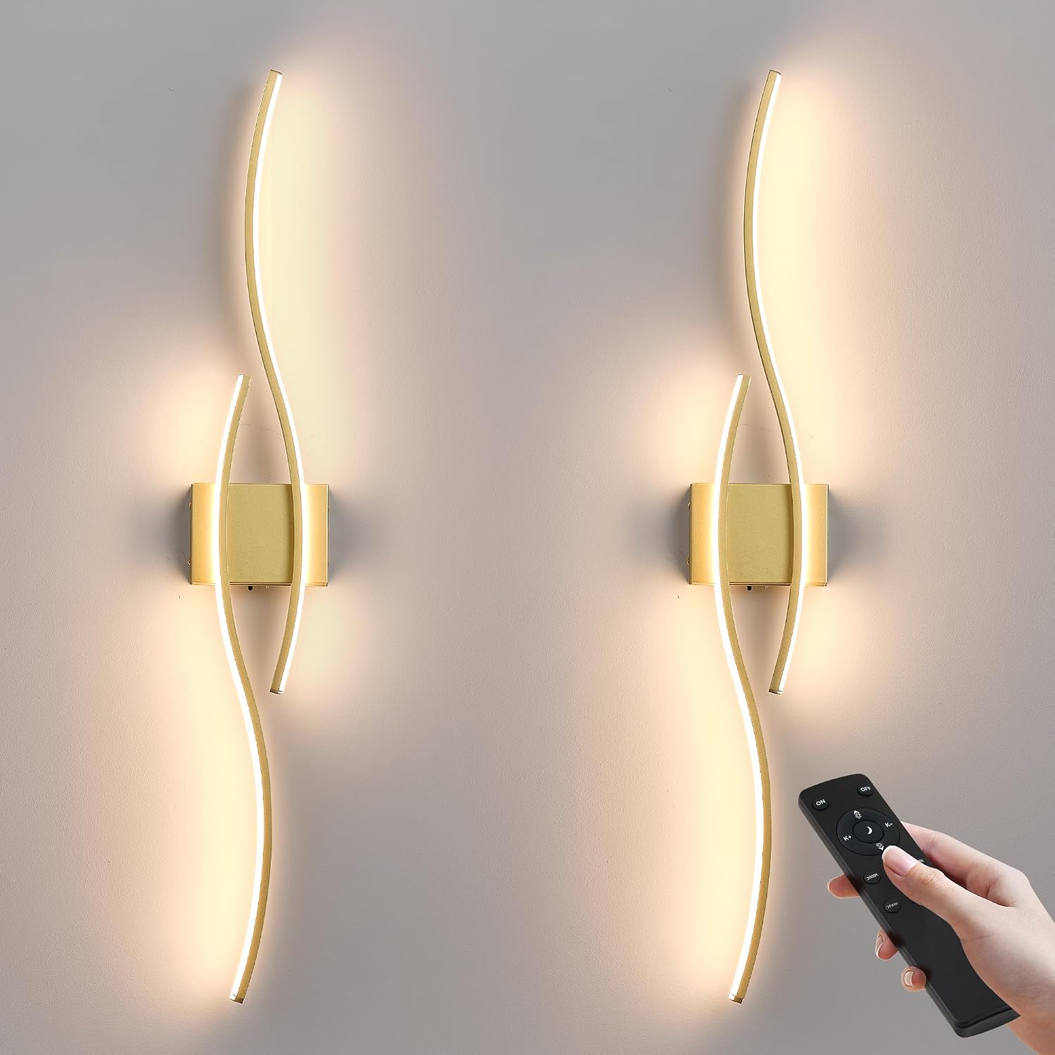 KARTOOSH Set of 2 Wireless Dimmable LED Wall Sconces with Remote
