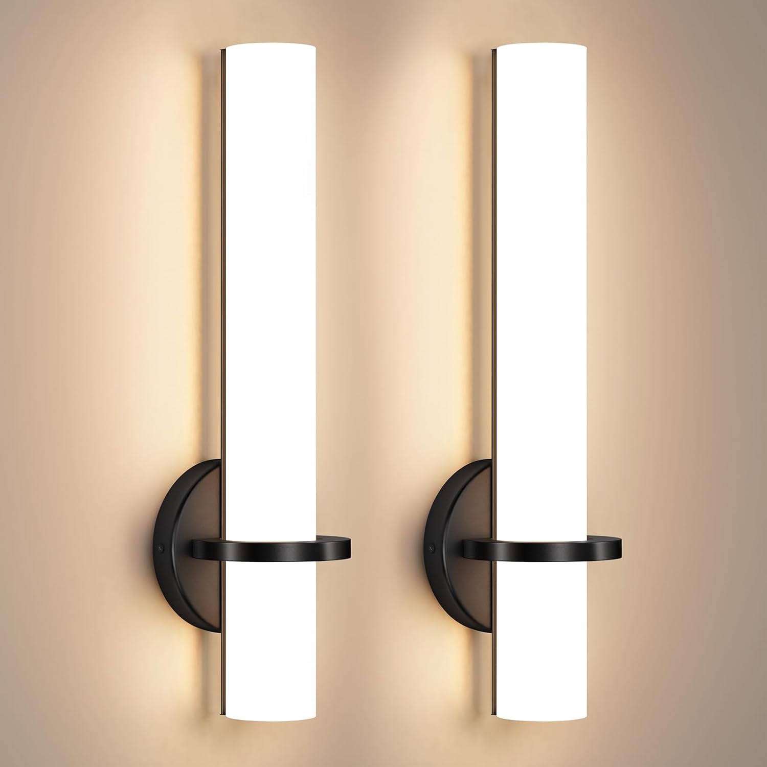 AIJIASI 18-Inch Wall Sconces, Set of Two, Black, 18W 2700K–5000K LED, Dimmable, with Acrylic Shade