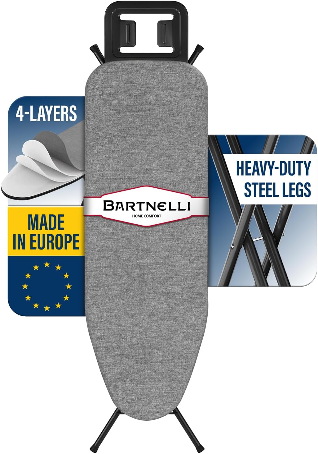 Bartnelli by Rorets Ironing Board, 43 x 13 in, Height Adjustable up to 36 in