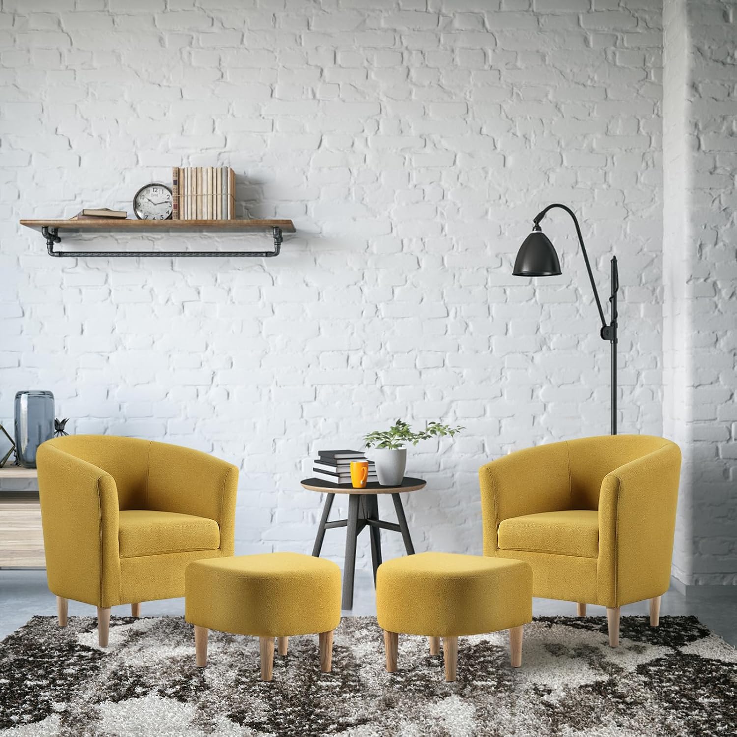 DAZONE Set of 2 Yellow Accent Chairs with Ottoman