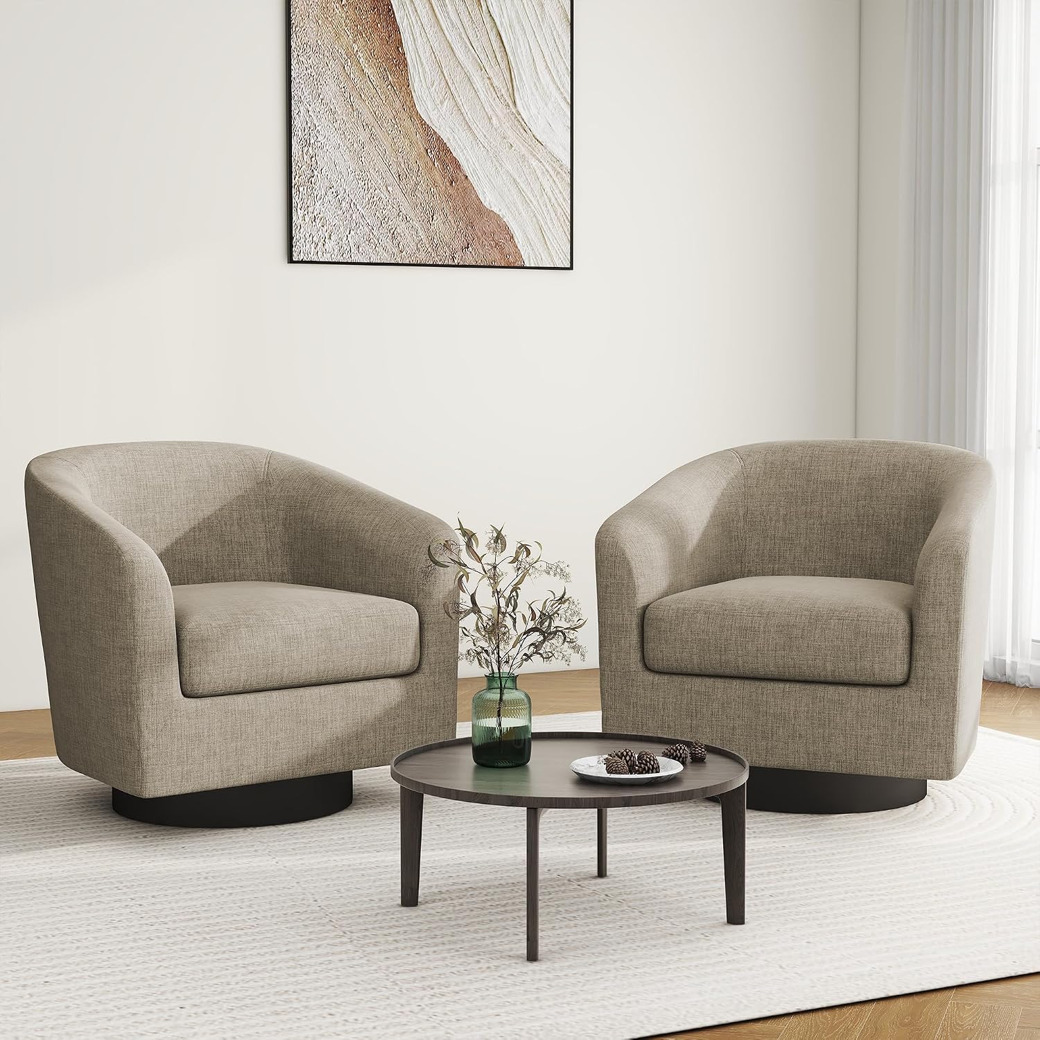 Swivel Barrel Accent Chair, Light Brown, Set of 2