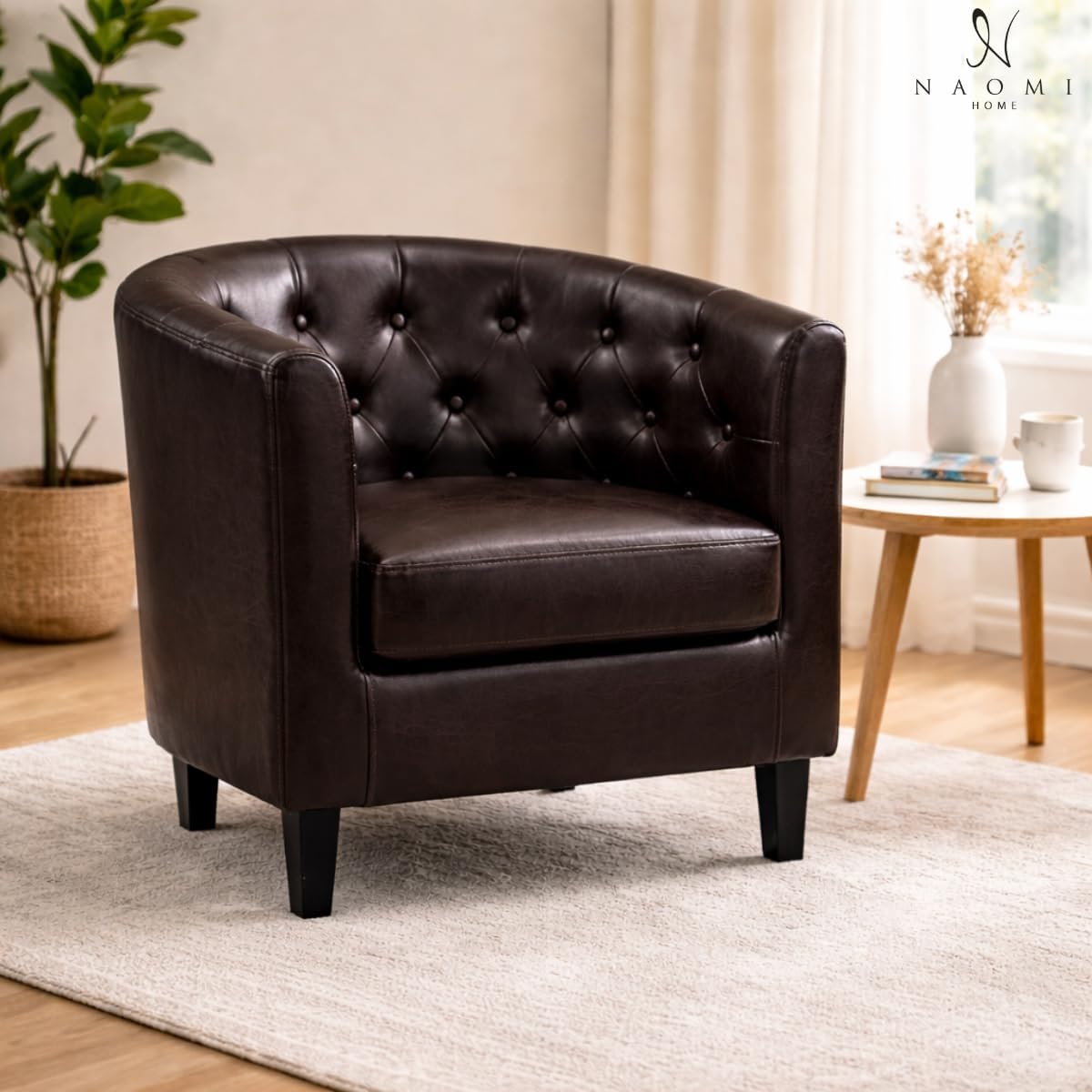 Naomi Home Emma Faux Leather Tufted Barrel Accent Chair - Espresso