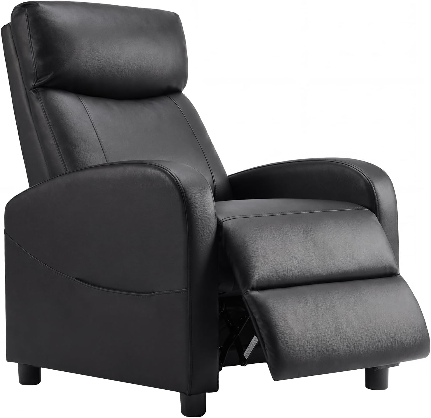 Sweetcrispy PU Leather Recliner Chair, Black, Adjustable Push-Back, No Massage