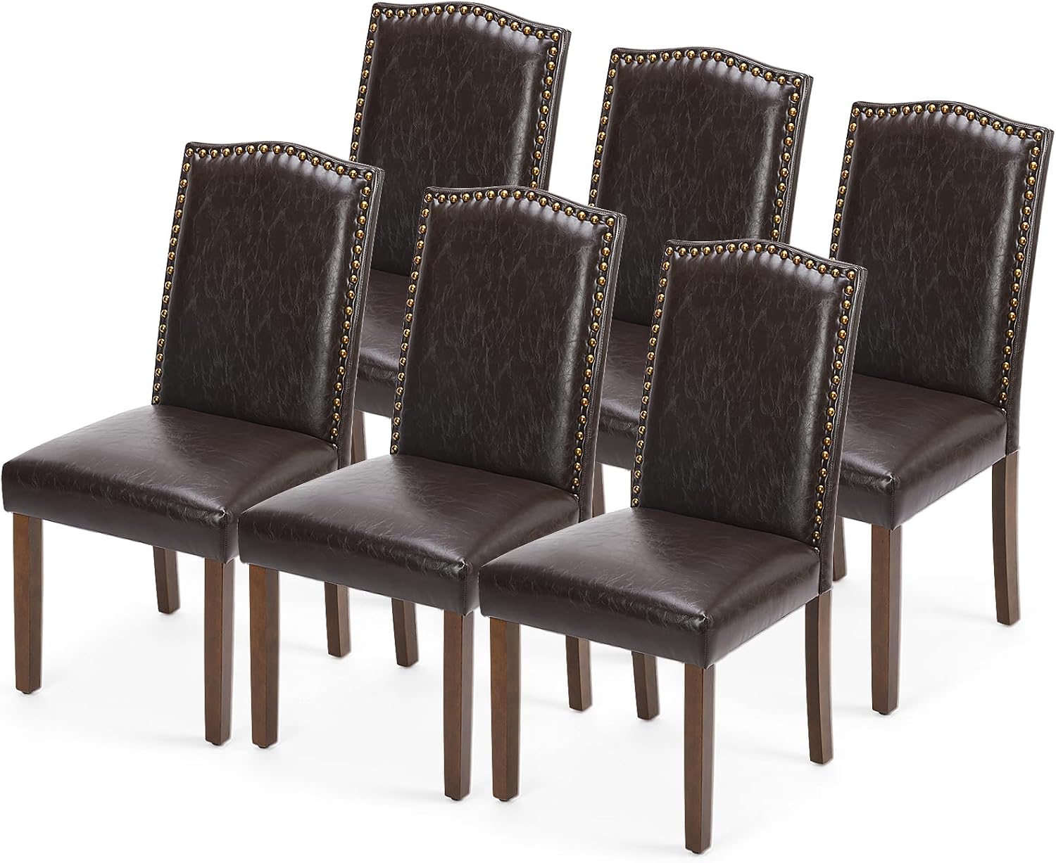 DUMOS Dining Chairs Set of 6, PU Leather, Brown