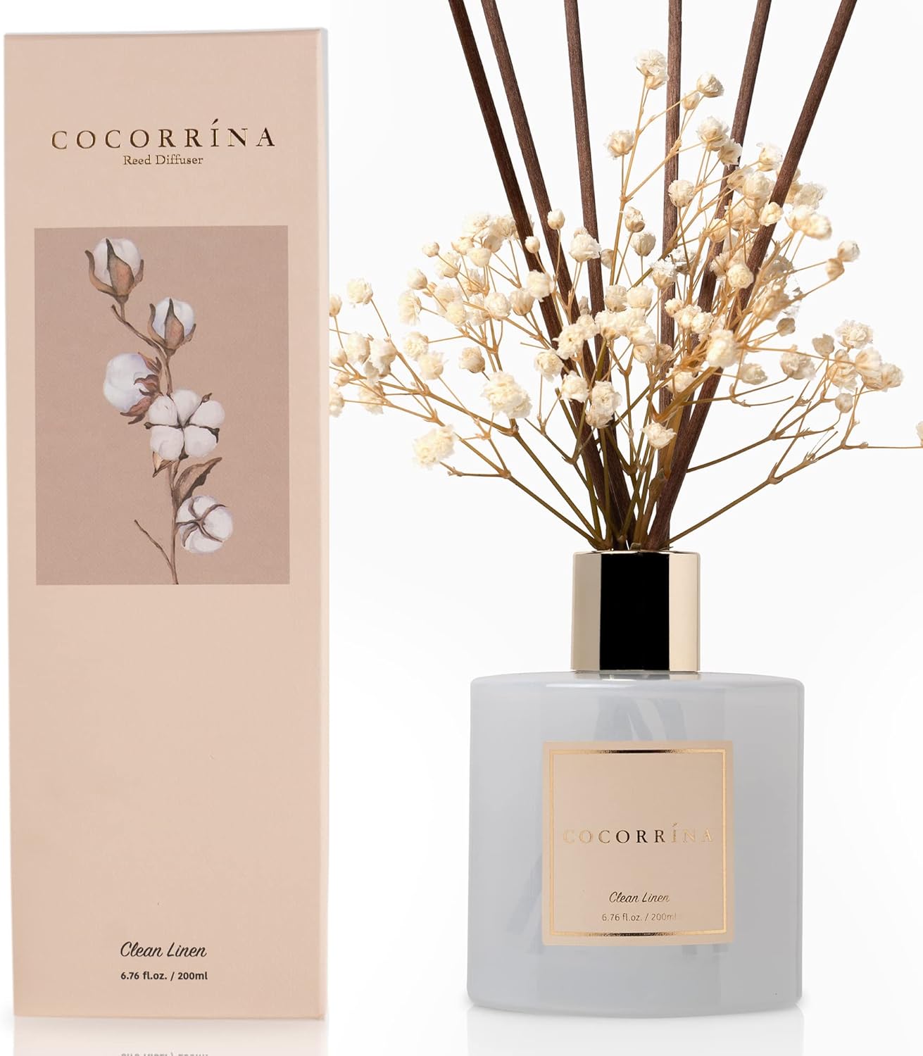 Cocorrína Reed Diffuser Set, Clean Linen, 6.7 fl oz