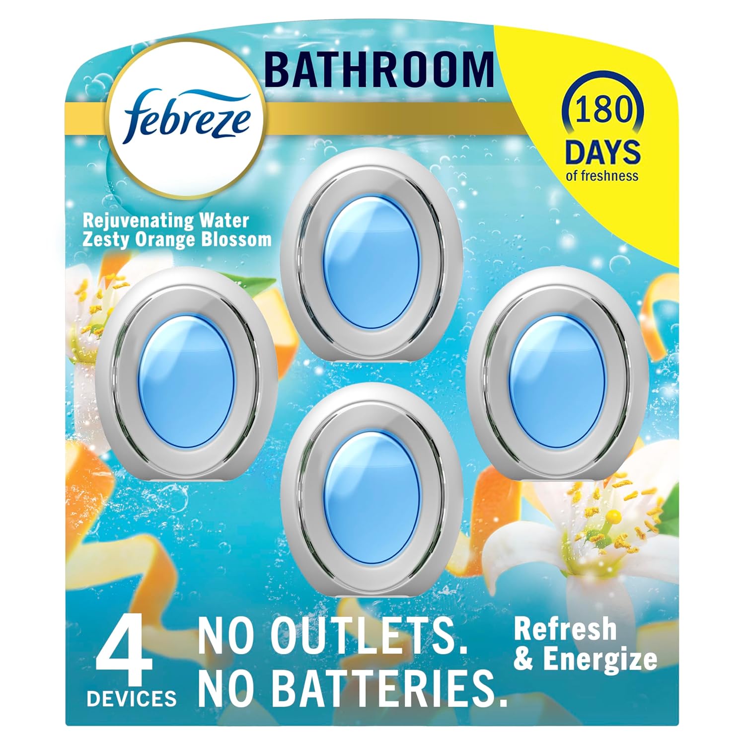Febreze Bathroom Air Freshener, Refresh & Energize Scent, 4ct