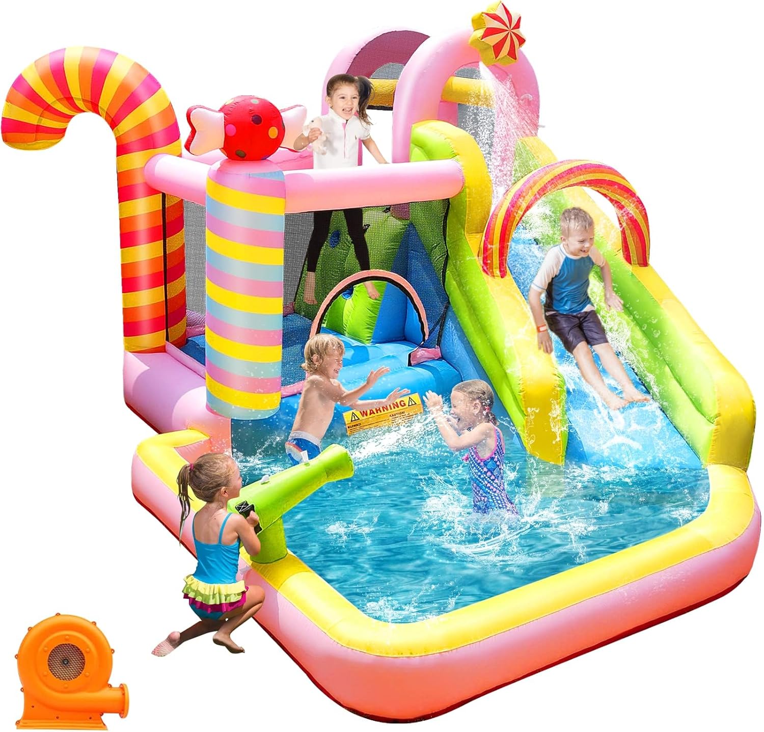 NBSPORT Inflatable Water Slide Bounce House for Kids, Candy Style