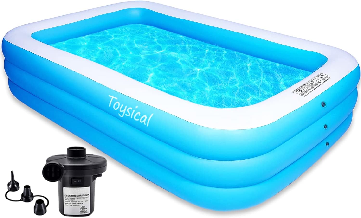 Toysical Inflatable Pool for Kids and Adults, 118 x 72 x 22 Inches, with Pump and Patches