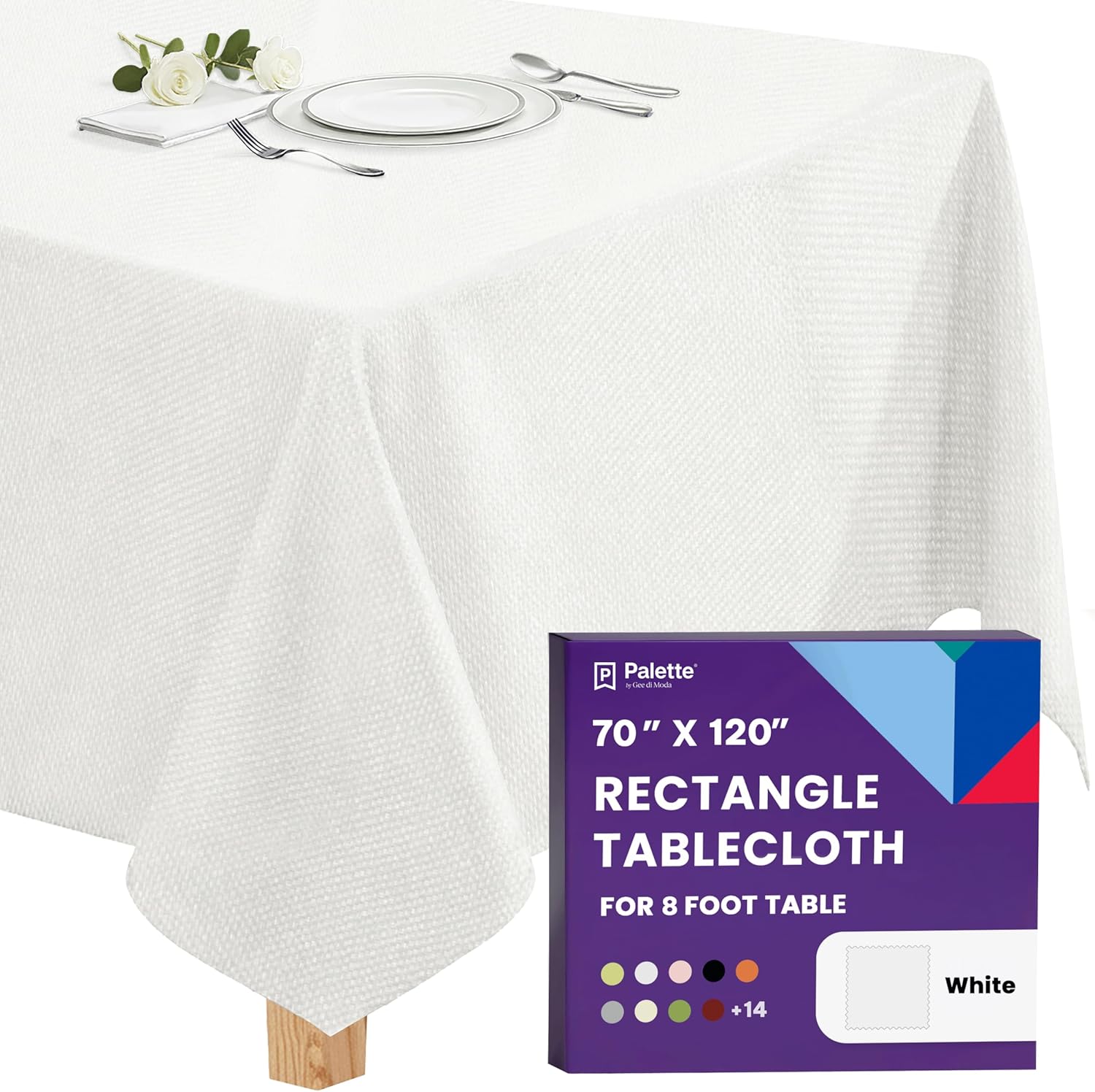Gee Di Moda White Rectangle Tablecloth, 70 x 120 Inches