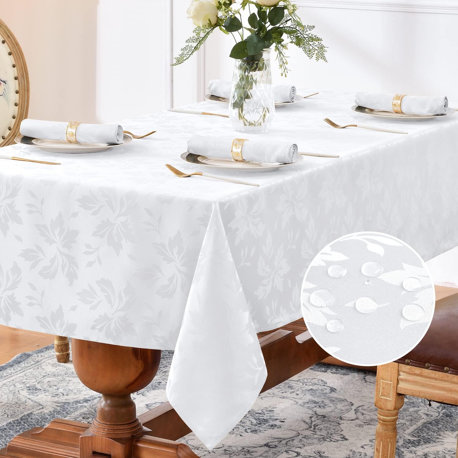 Romanstile Jacquard Rectangle Tablecloth, 60 x 144 Inch, White