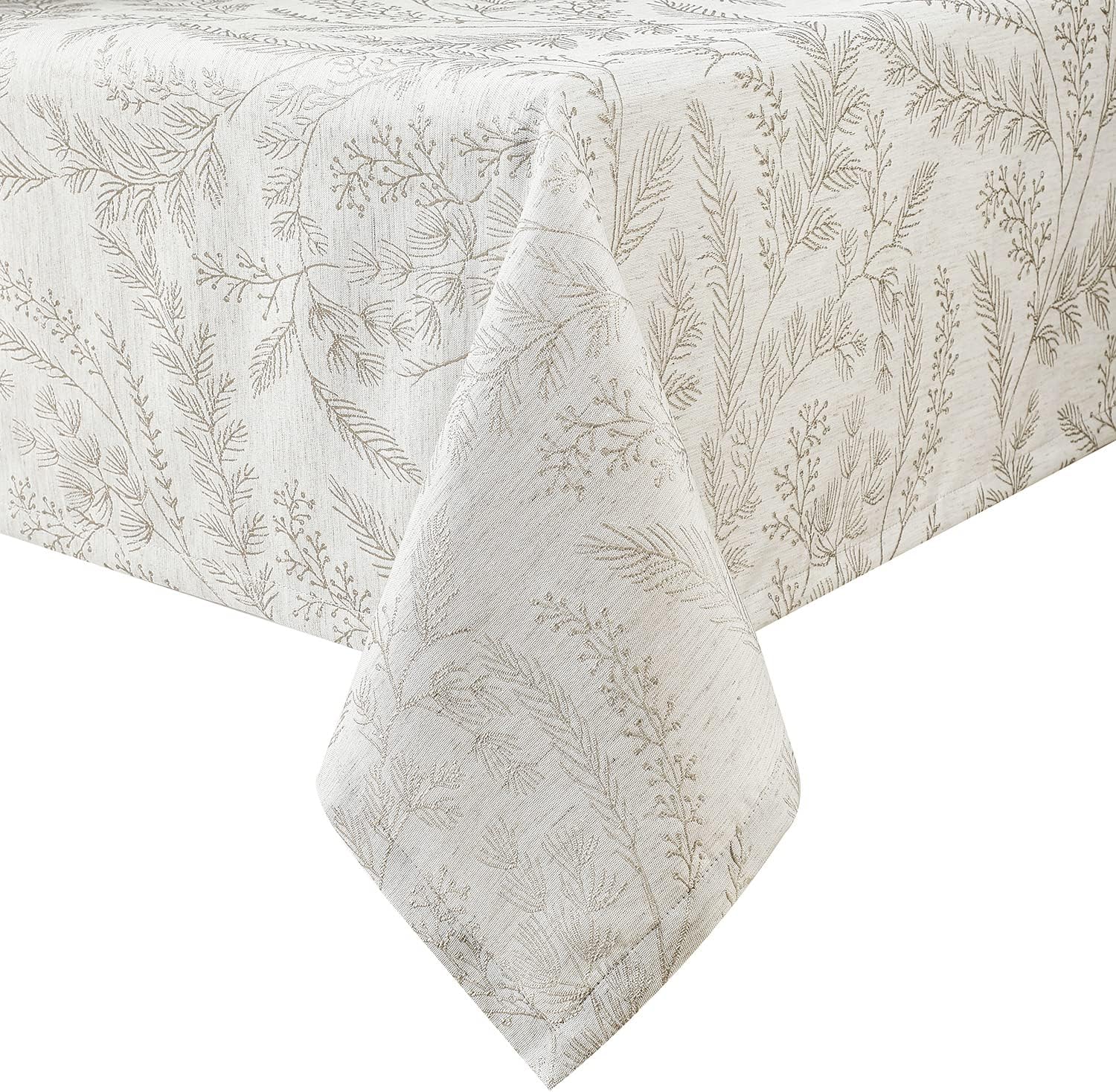 Cream Damask Tablecloth, 60 x 120 Inches, for 8-Foot Rectangle Tables
