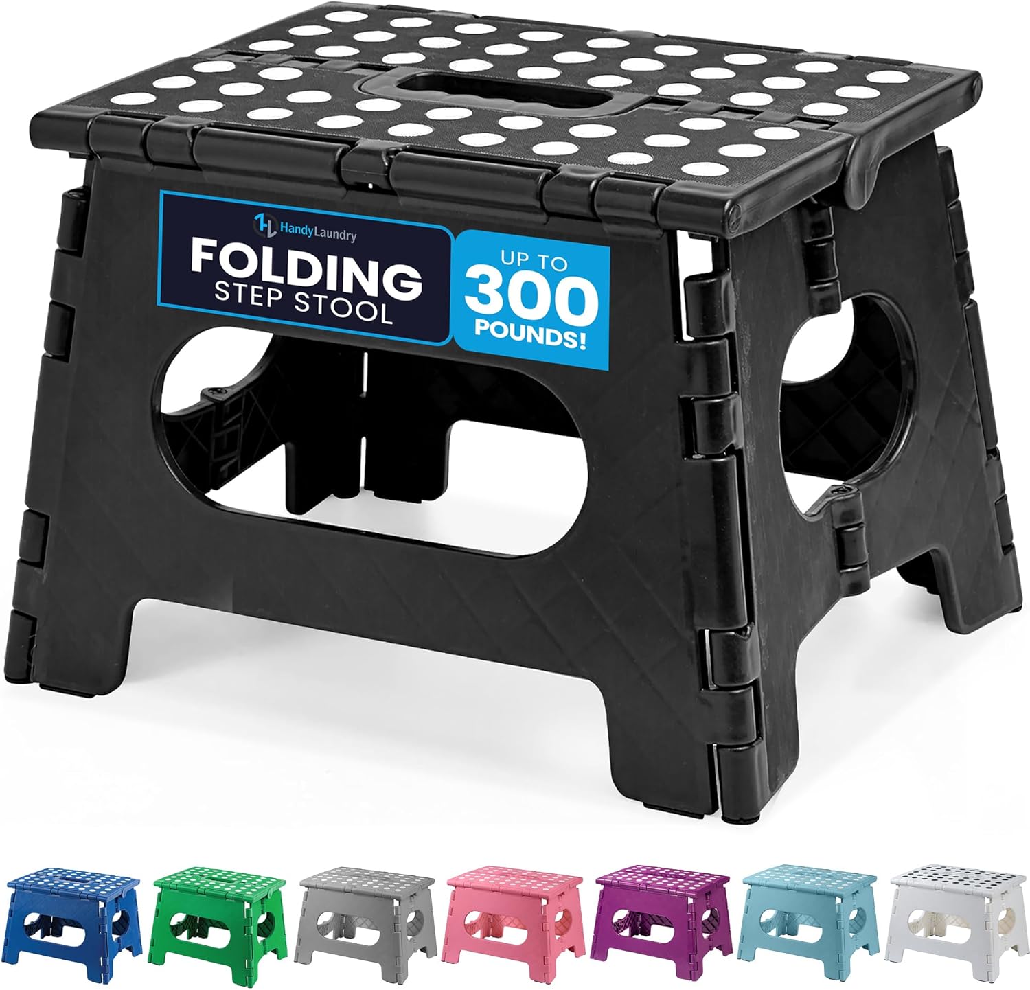 Handy Laundry Folding Step Stool, 9-Inch, Black, Non-Slip, Holds 300 lb
