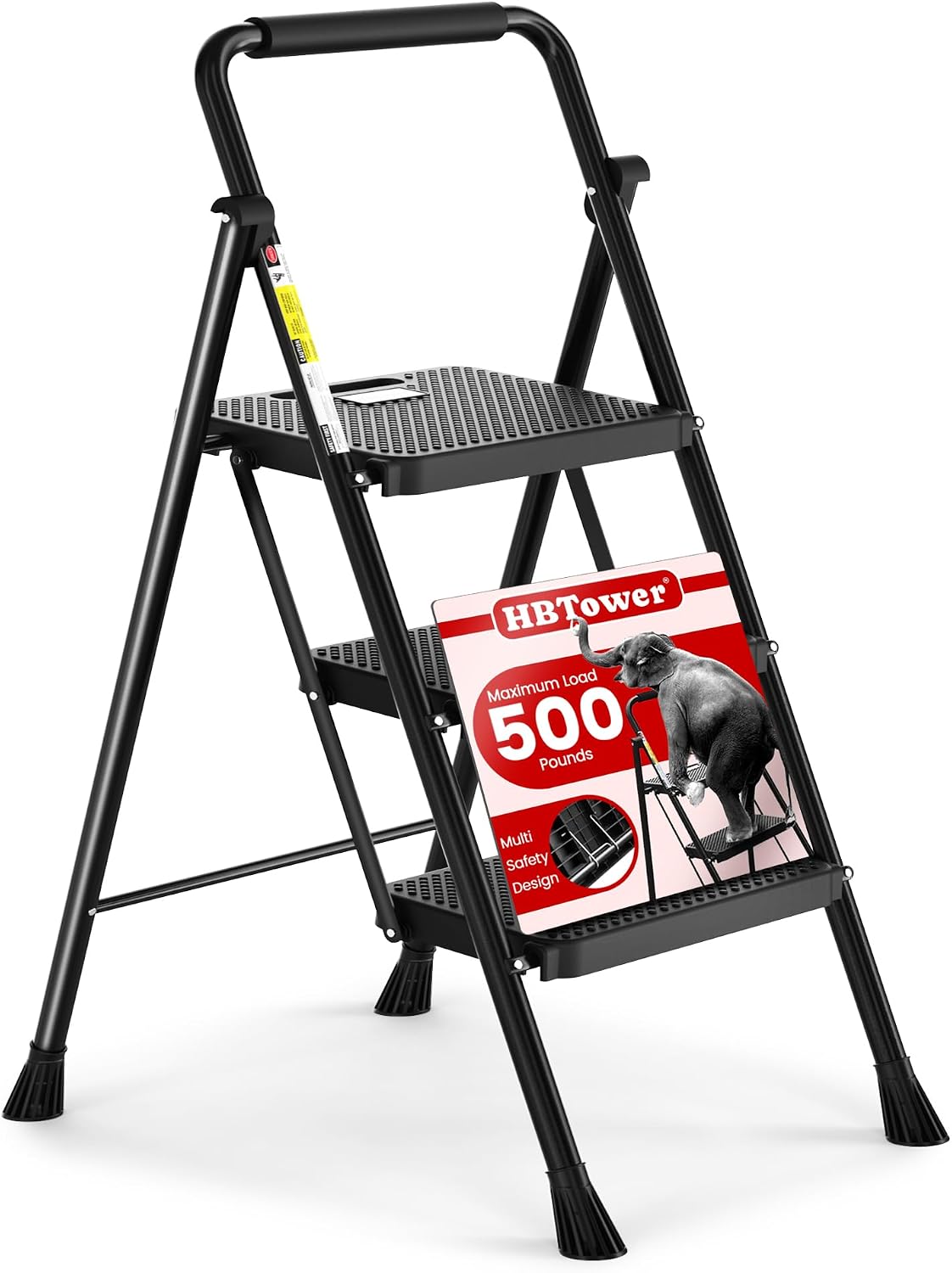 HBTower Folding Steel Step Ladder with Wide Anti-Slip Pedal and Handrail