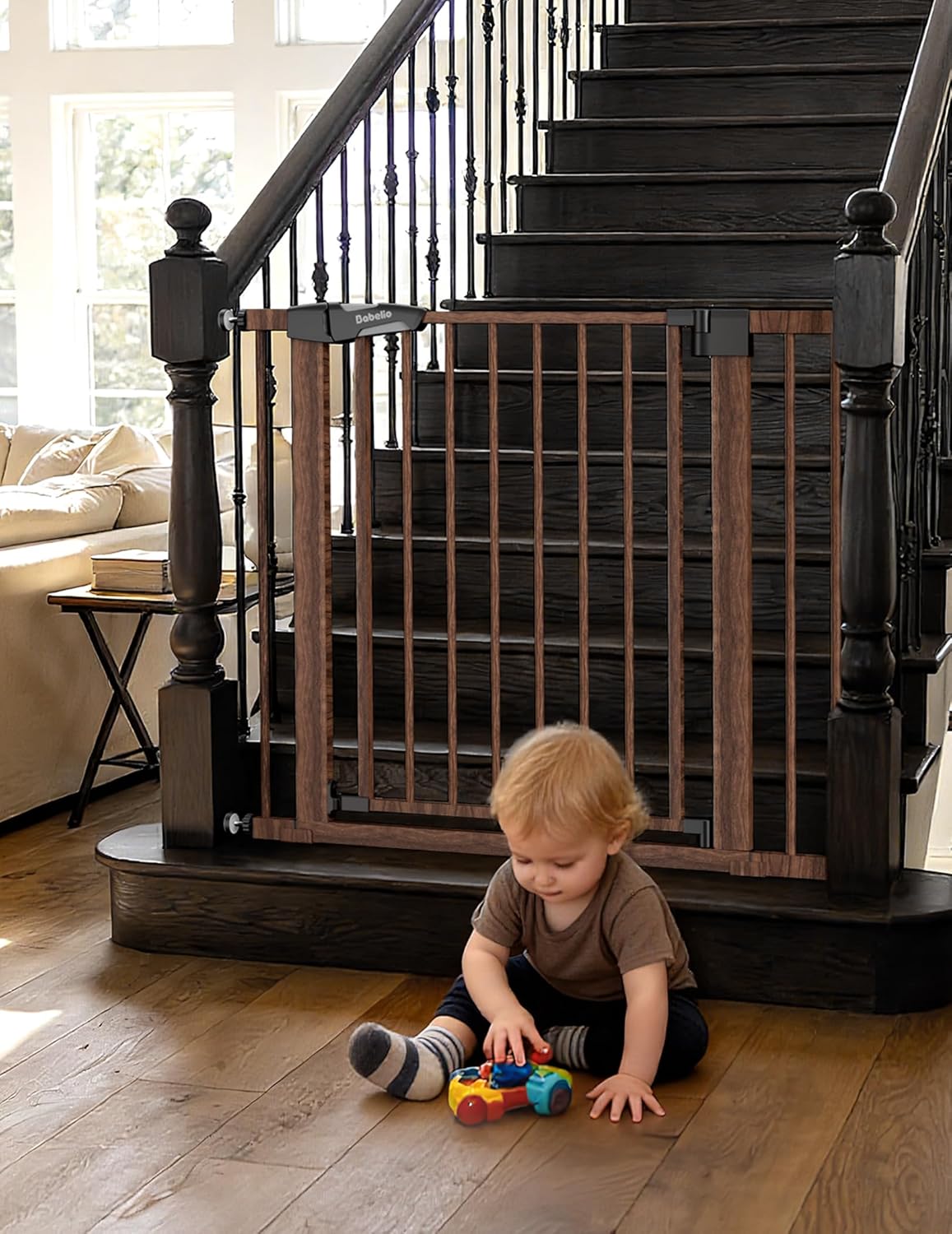 Babelio Baby Gate for Stairs, No Drilling, 29–48 in, PressGuard Dog Gate