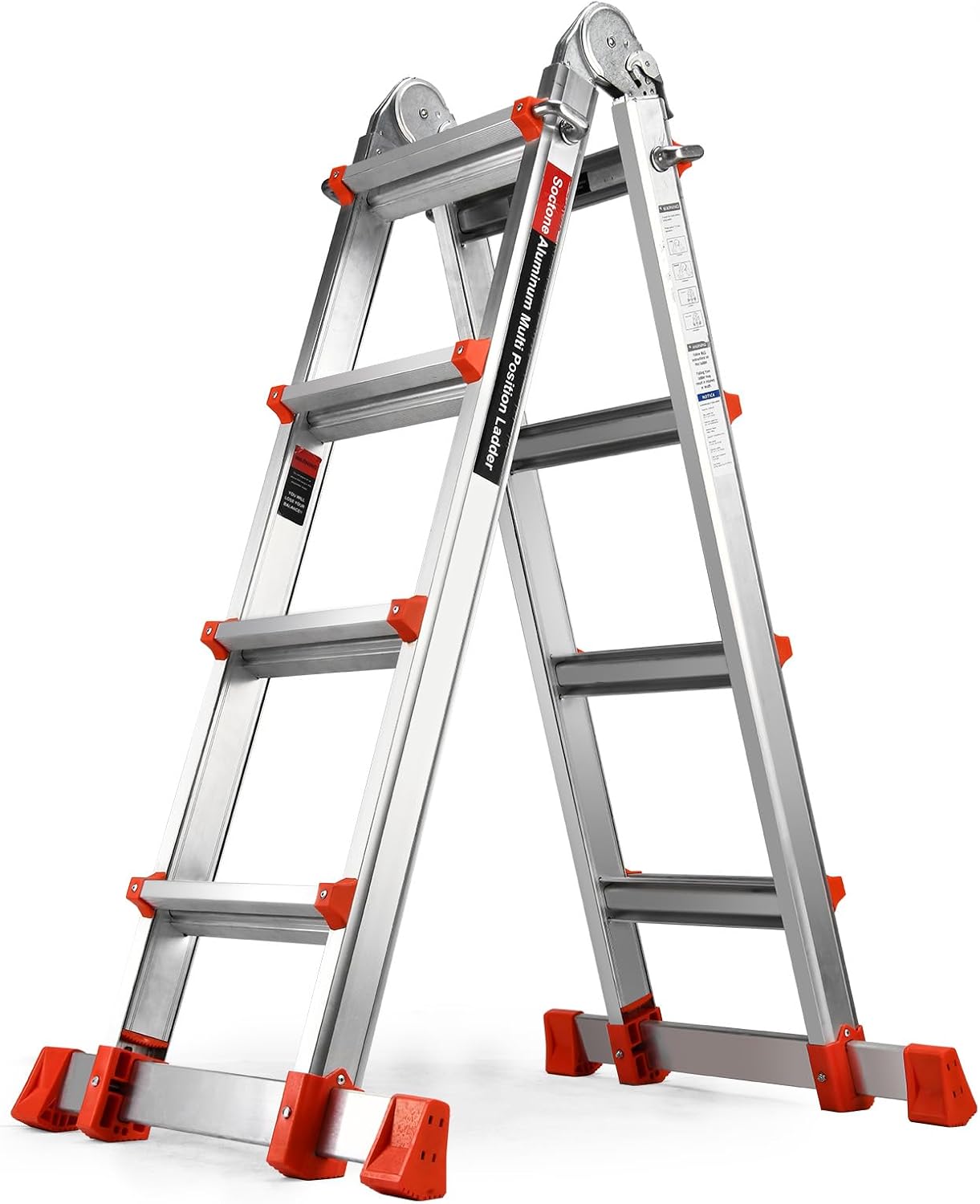Soctone 14 Ft A-Frame Extension Ladder, Orange, 330 lb Weight Rating, Multi-Position with Stabilizer Bar
