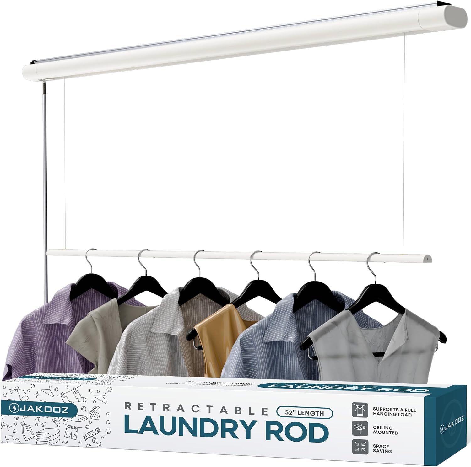 Retractable Ceiling-Mounted Clothes Drying Rack, 52.4-inch Pull-Down Laundry Rod
