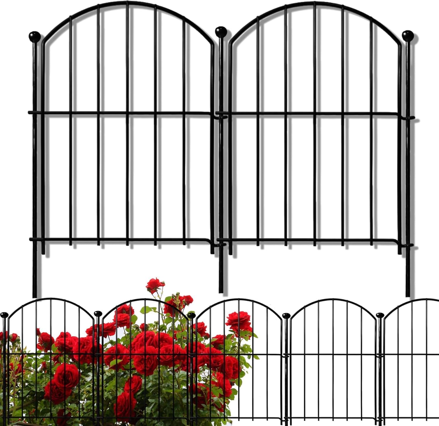 Decorative Garden Fence, 17 in x 10 ft, 10-Pack, Rustproof Metal, Arched Flower Bed Edging