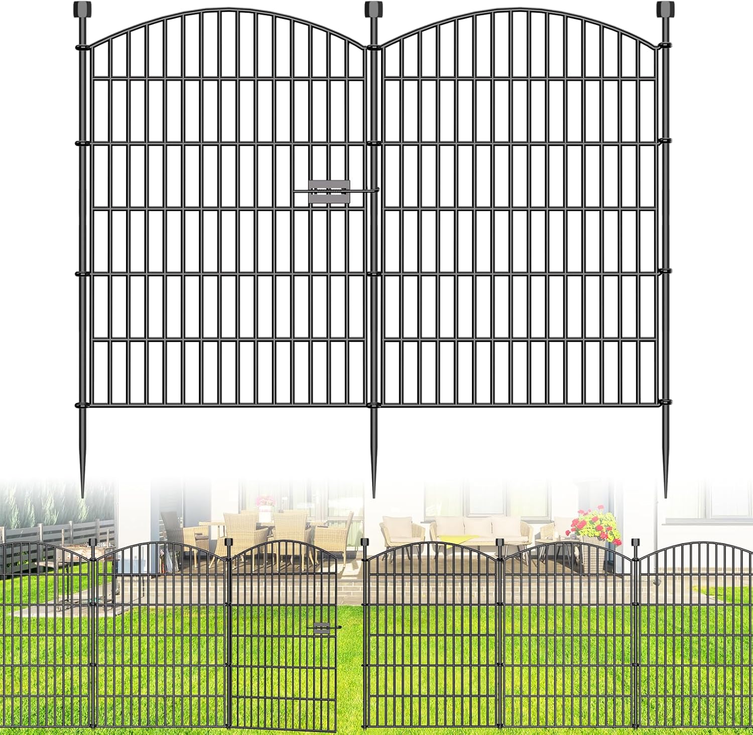 10-Panel No-Dig Decorative Garden Fence with Gate, 40 in H x 23.6 ft L, Dog Barrier