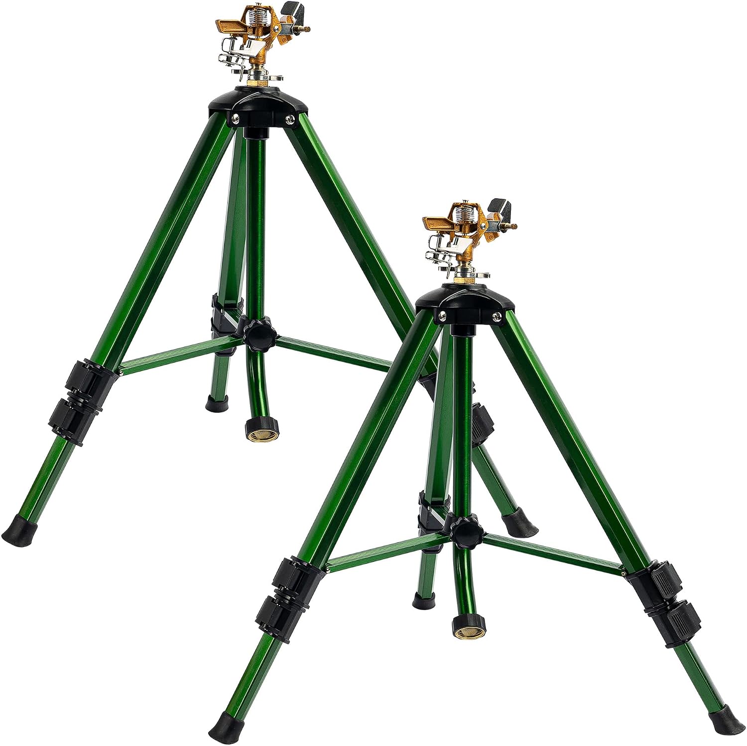 Hourleey Impact Sprinkler on Tripod Base, 2 Pack, 0–360° Coverage, 3/4-Inch Connector, Brass Head