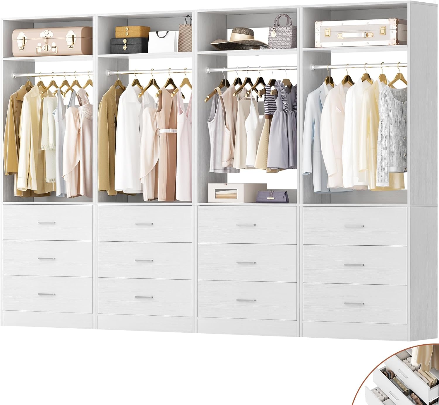 Besiost Closet Systems with 12 Wood Drawers, Closet System Set of 4