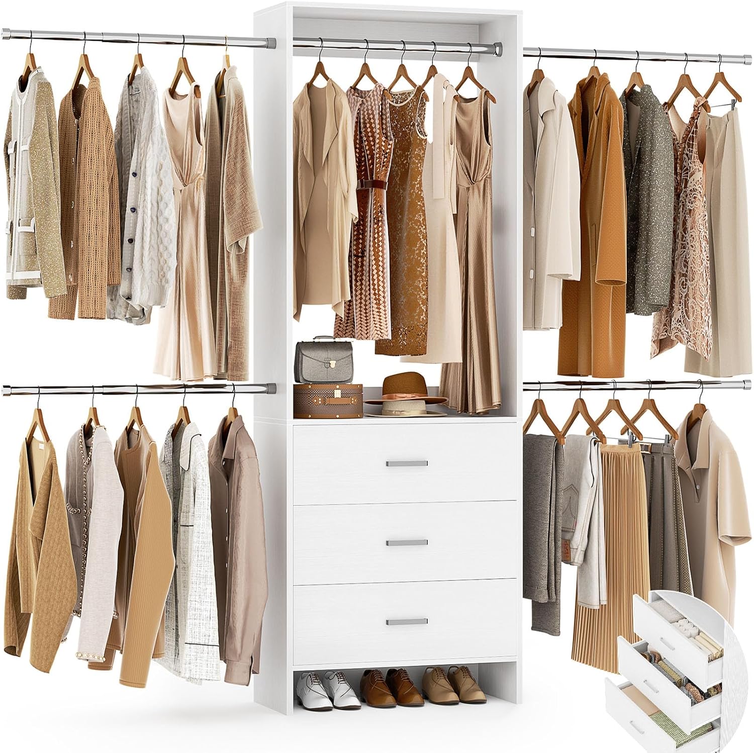 Aheaplus White Closet System, 4.2–9 ft, with 4 Rods