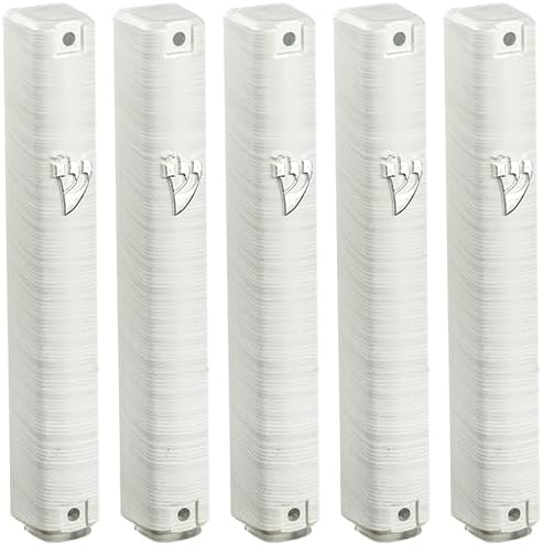 SUPER STAM Mezuzah Case Holder, Plastic Rectangle, Silver, Waterproof, Rubber Cork, Lot of 5