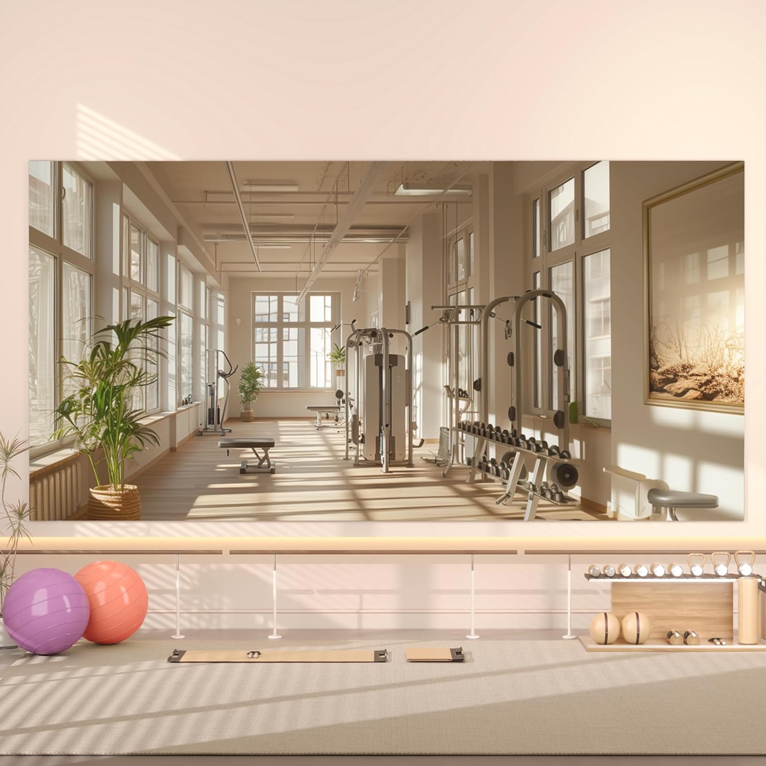 72" L x 36" W 1-Piece Frameless Full-Length Mounted Workout Mirror