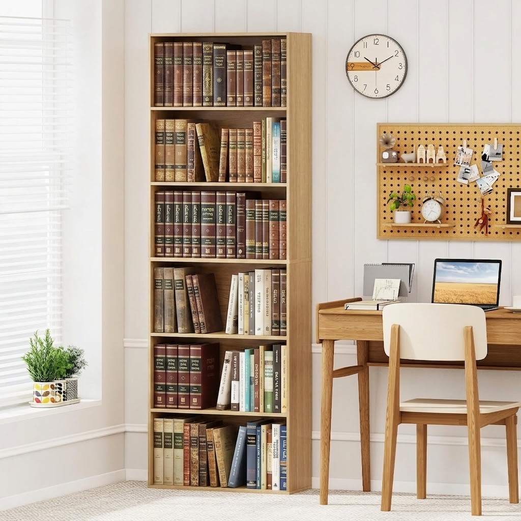 6-Tier 70" Natural Wooden Bookcase with Open Shelves and Anti-Tipping Kits